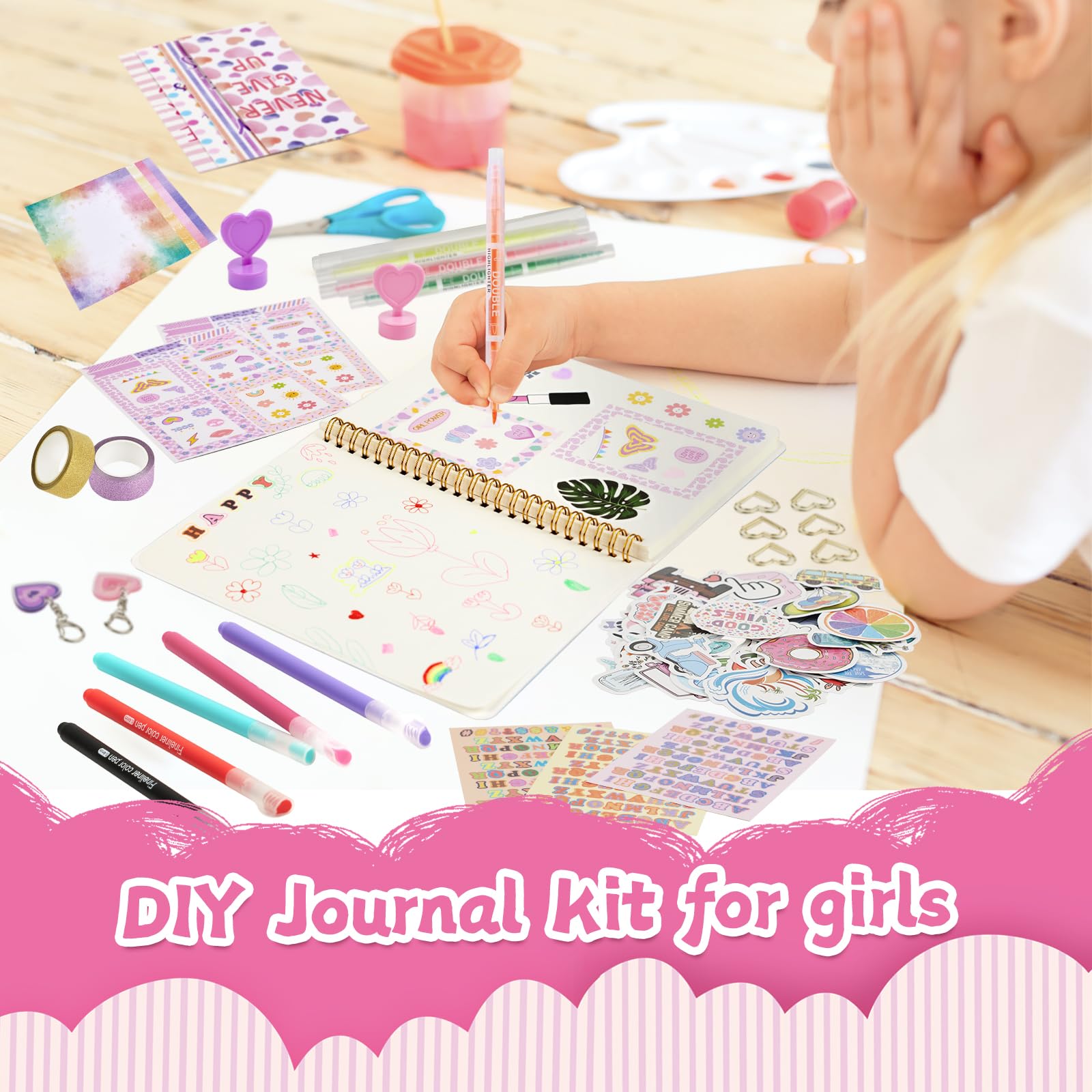 OIHEW 2 PC DIY Journal Kit for Girls Age 8-14, DIY Journal Set for Teen Girl,Christmas|Birthday Gift for 8 9 10 11 12 13 14 Year Old Girl Ideas, Stationery|Scrapbook|Diary Art Crafts Supplies Toy Set