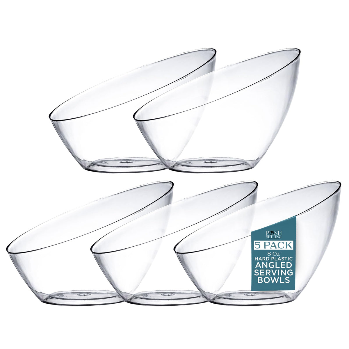 Posh Setting Klare Servierschalen, klein, Hartplastik, Bonbonschale für Hochzeiten, Buffets, Büros, Einweg-Schälchen, klein, abgewinkelt, für Partys, Salate, Snacks und Obstschalen, 5 Stück