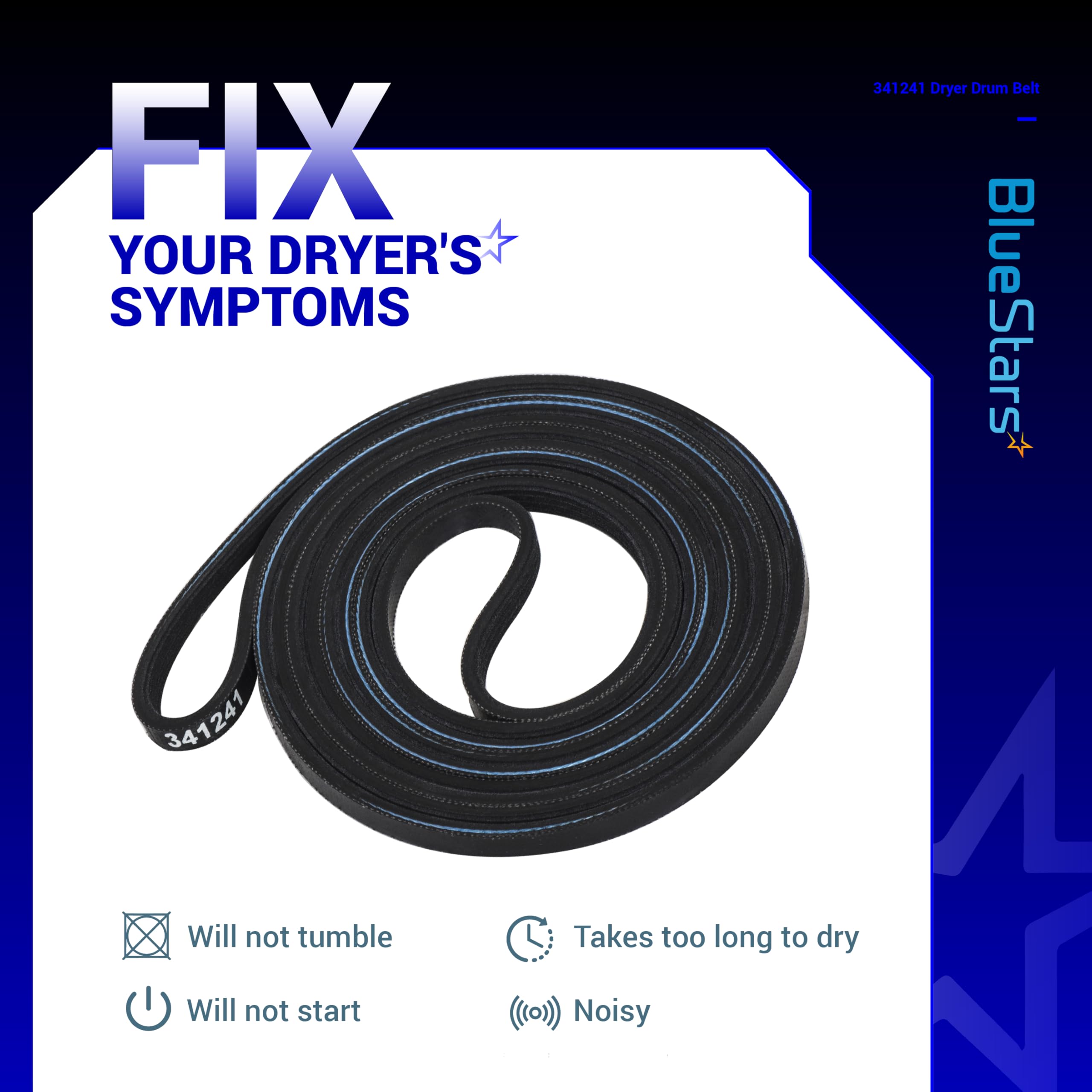 BlueStars 341241 Dryer Drum Belt - Compatible with Whirlpool Kenmore Roper Amana Dryers - Replaces 8066065 AP2946843 W10127457 PS346995 14210003 31531589 31001026 3394651 529597 WED4815EW1 NED4655EW1