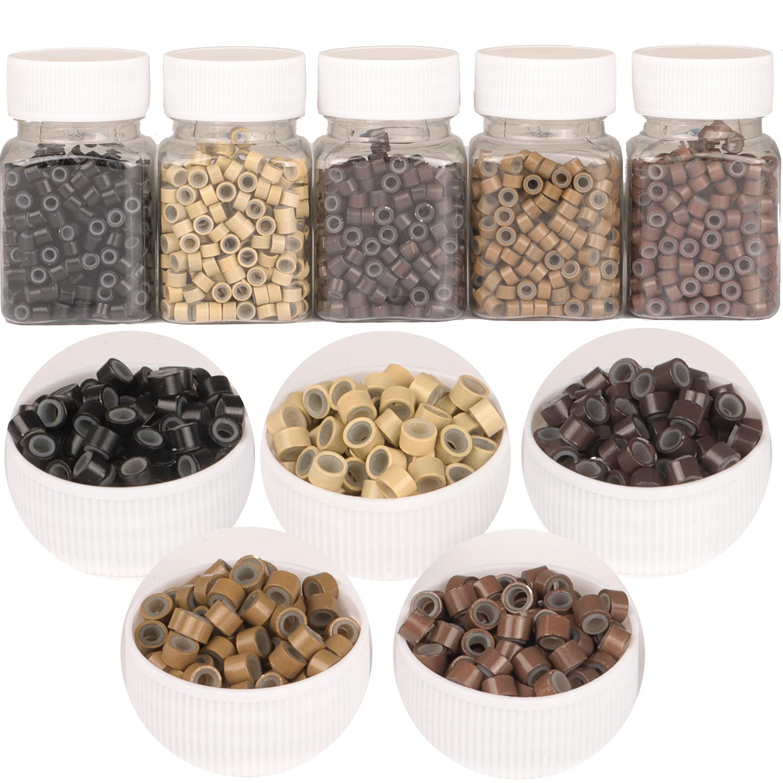 GOTDYA 2500pcs 5mm Hair Extentions Beads, Silicone Lined Micro Rings Links, I Tip Weft and Hair Tinsel Beads for Hair Extensions,Multi-colored
