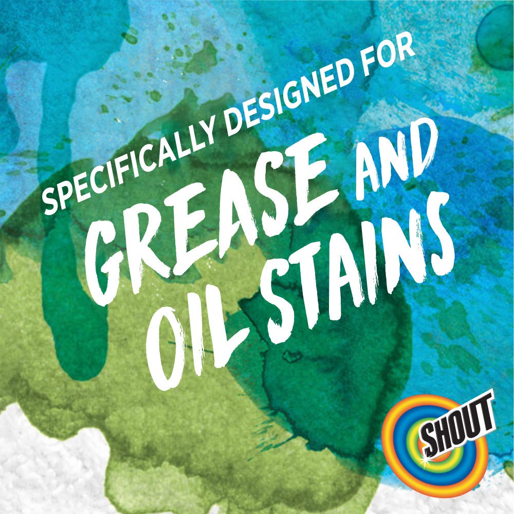 Shout Advanced Grease Busting Foam, Laundry Stain Remover, Oil and Grease Stain Remover for Clothes Laundry; Works on motor oil, bike grease, cooking oil, and more! 18oz Can