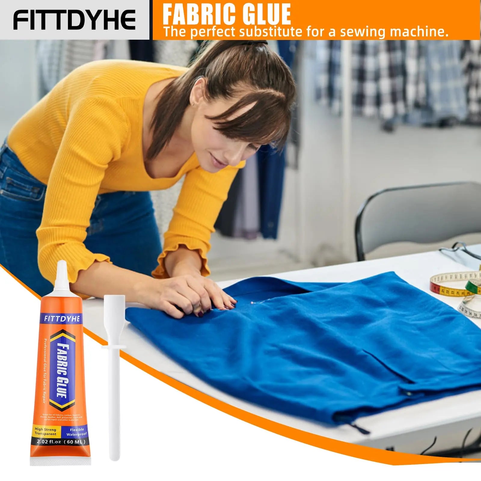 FITTDYHE Fabric Glue Permanent, 60 ML Washable Clear Clothing Glue, Super Fabric Adhesive for Rhinestones, Patches, Clothes, Denim, Leather, Polyester, Fabrics, Doll Repair, Flannel, Cotton