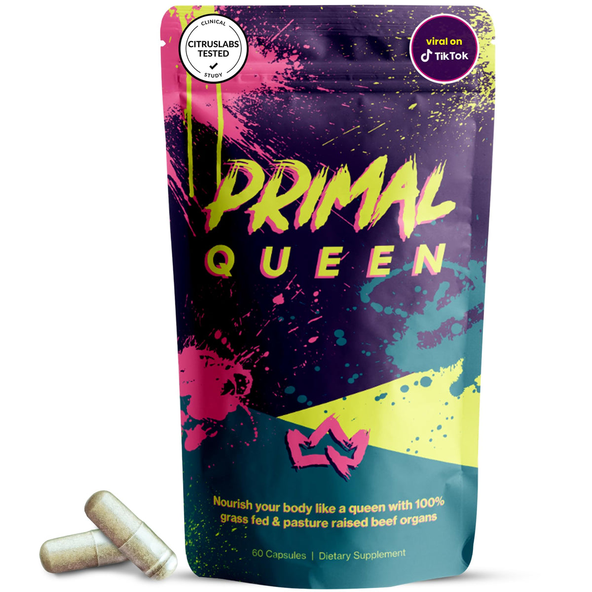 Primal Queen Weiblich-Optimiertes Rinderorgan-Superfood-Ergänzungsmittel (Rinderleber, -niere, -herz & 3 weitere) – 100% Weidehaltung, Grasgefütterte Rinder – Hormone, Energie & mehr für Frauen ausgleichen