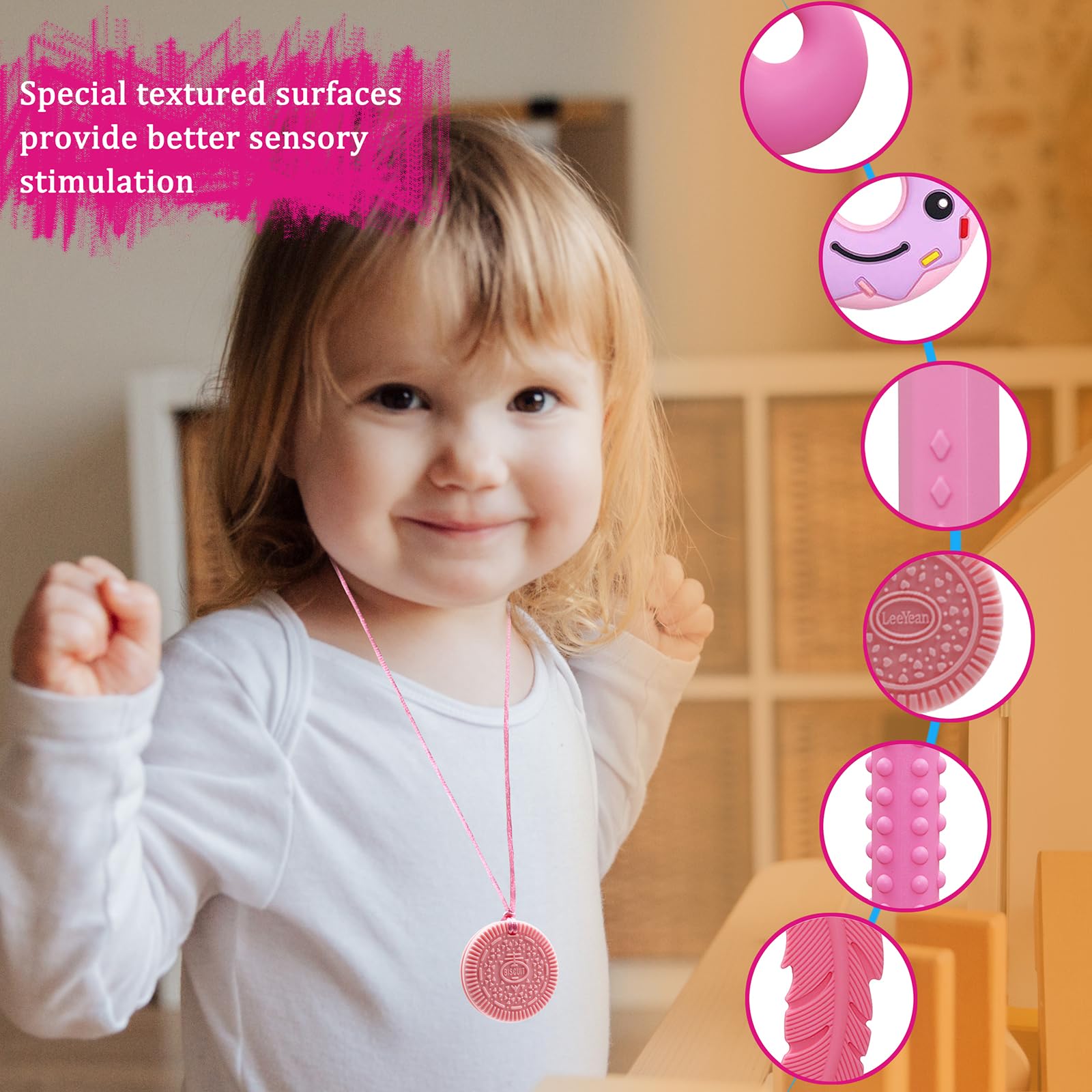 Chew Necklaces for Sensory Kids, Silicone Chewy Necklace for Children with Autism, ADHD, SPD, Chewing, 6 Pack Autism Sensory Toys