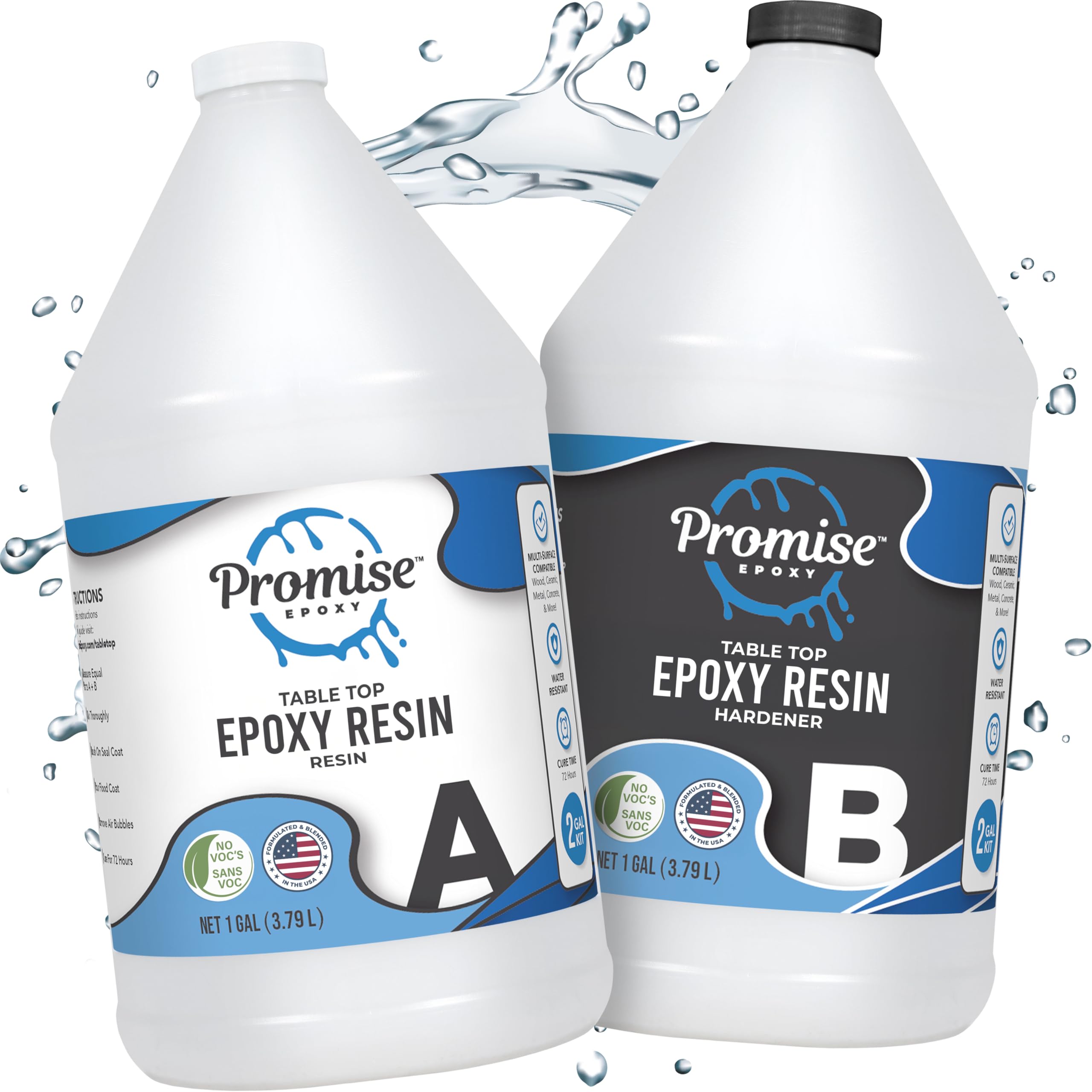 Promise Epoxy Epoxy Resin Kit 2 Gal-Crystal Clear, UV Resistant, Self Leveling, Food Safe for Table Top, Arts & Crafts, Wood Casting, Jewelry Making, Use with Mica Powder, Silicone Molds, Alcohol Ink