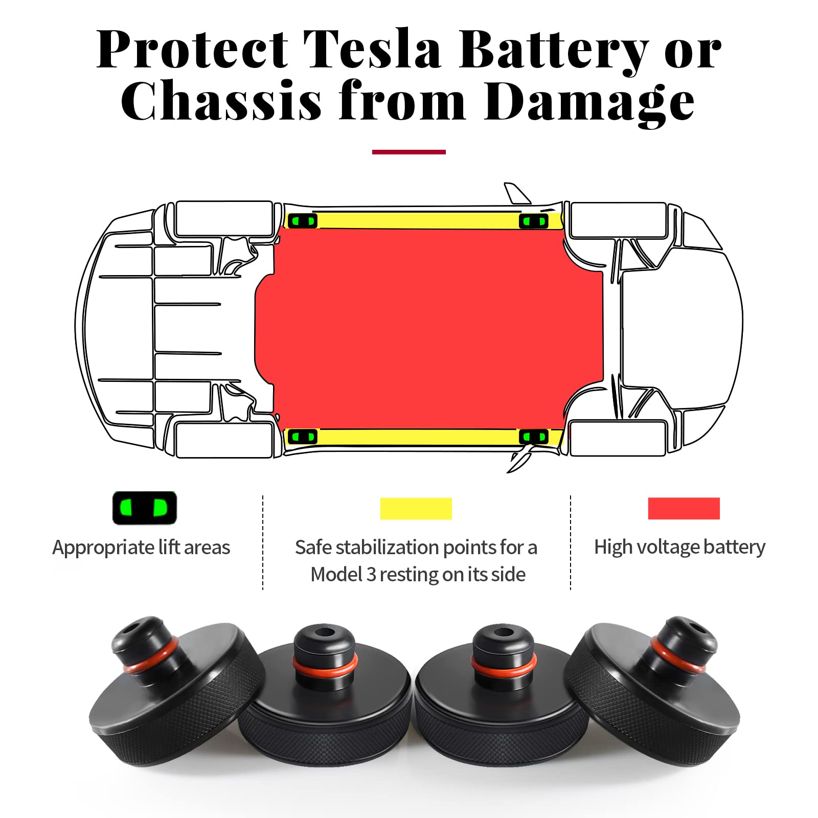Chirano Lifting Jack Pad for Tesla Model 3/S/X/Y, 4 Pucks with Storage Case, Accessories for Tesla Vehicles 2013 to 2025
