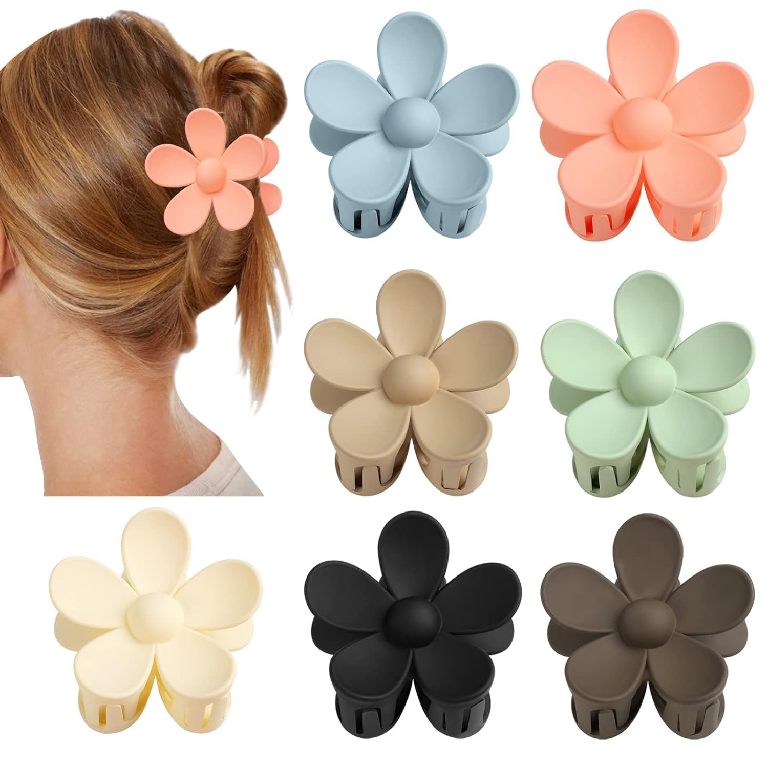 Blumen-Haarspange, 7 Stück Haarkrallen, rutschfeste Haarspangen für dickes Haar, Damen, Mädchen, Geschenke, 7 Farben