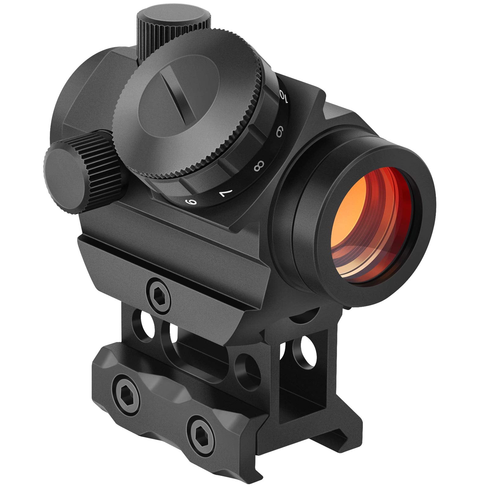 MidTen 2MOA Rotpunktvisier, 1x25mm Reflexvisier Wasserdicht & Stoßfest & Beschlagfrei Rotpunktzielfernrohr mit 1 Zoll Erhöhungsmontage, Schwarz