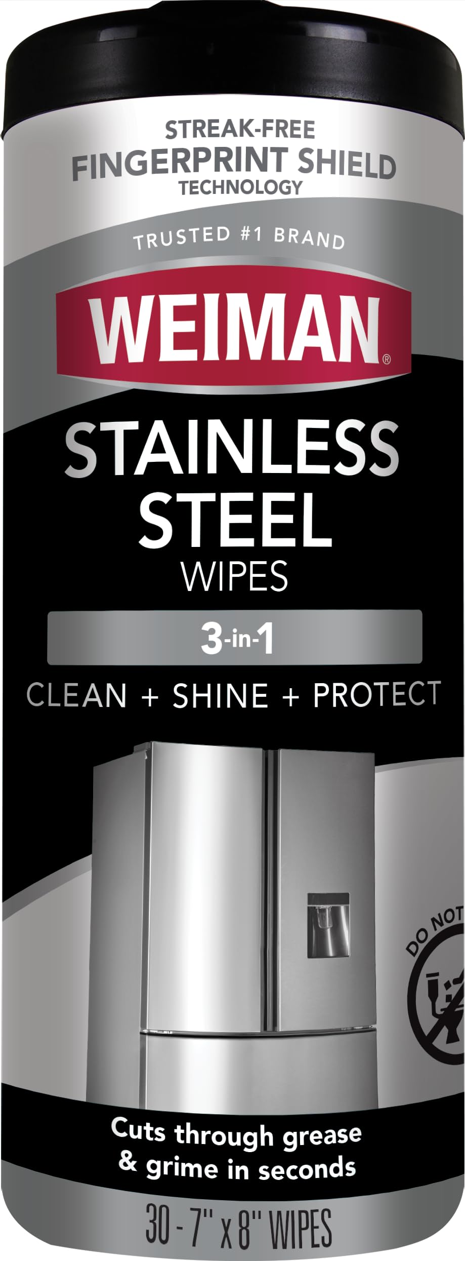 Weiman Stainless Steel Cleaner, 30 Count Cleaning Wipes, Removes Dirt, Grime, and Grease, No Streaks or Residue, Stainless Steel Polish for a Sparkling Clean and Shiny Surface, Cleaning Supplies