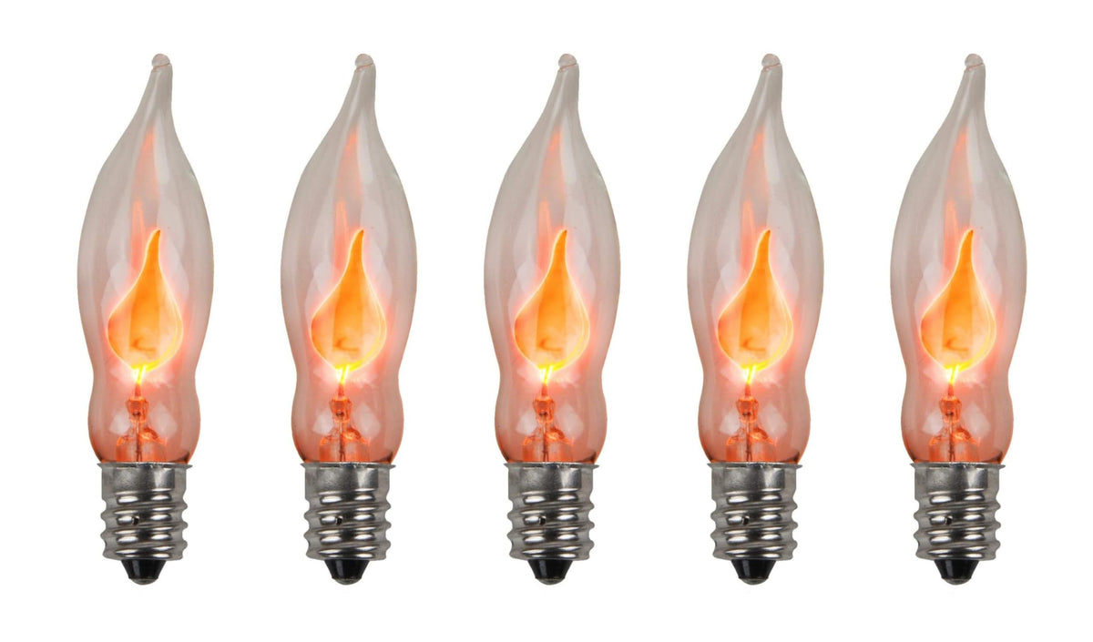Creative Hobbies A101 Flackernde Glühbirne – 3 Watt, 130 Volt, E12 Kandelaberfassung, vernickelter Sockel – Tanzt mit flackerndem orangefarbenem Licht | 5 Stück
