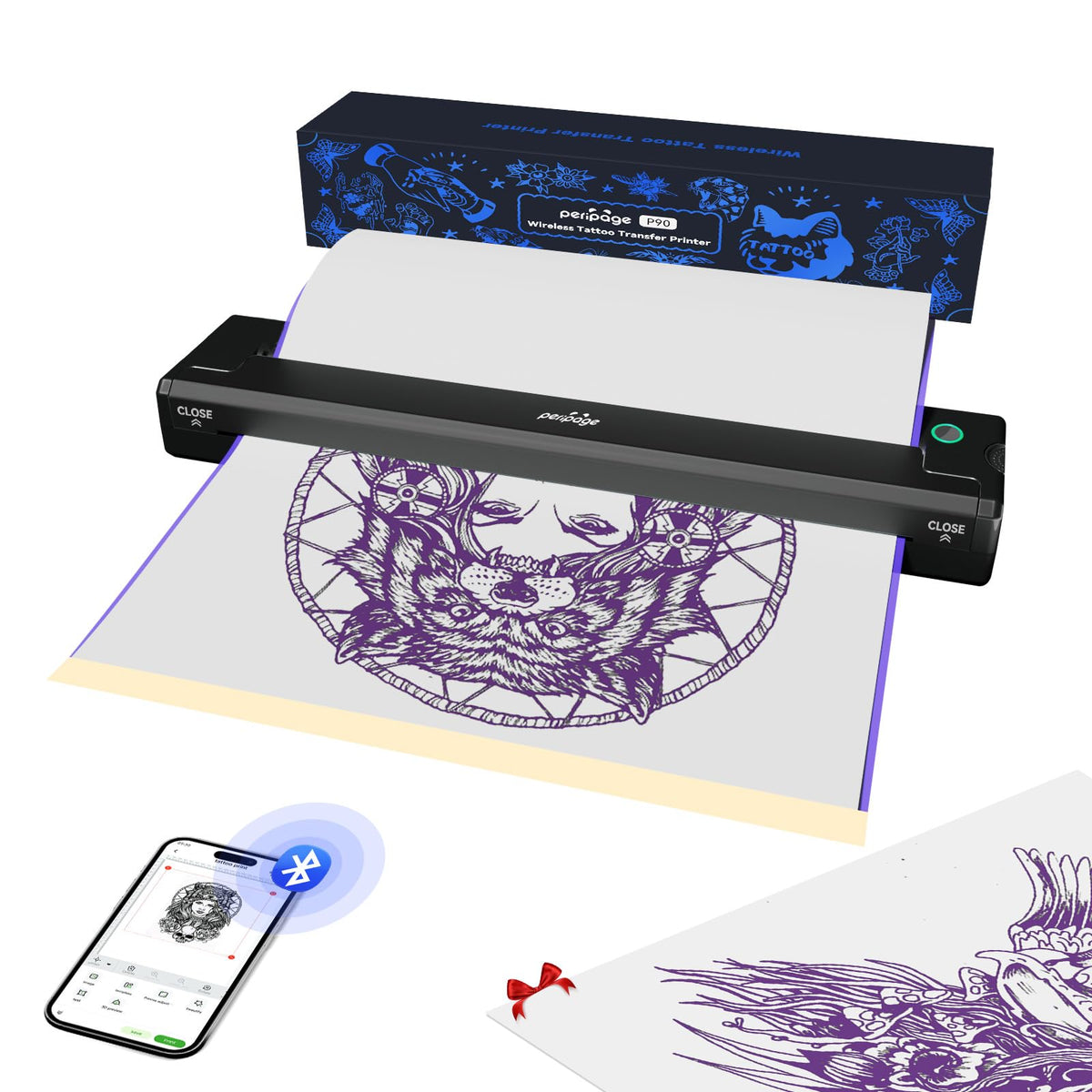 PeriPage Kabelloser Tattoo-Schablonendrucker – Professionell & Anfängerfreundlich, Bluetooth- & USB-Konnektivität, 5 kostenlose Schablonenpapiere enthalten