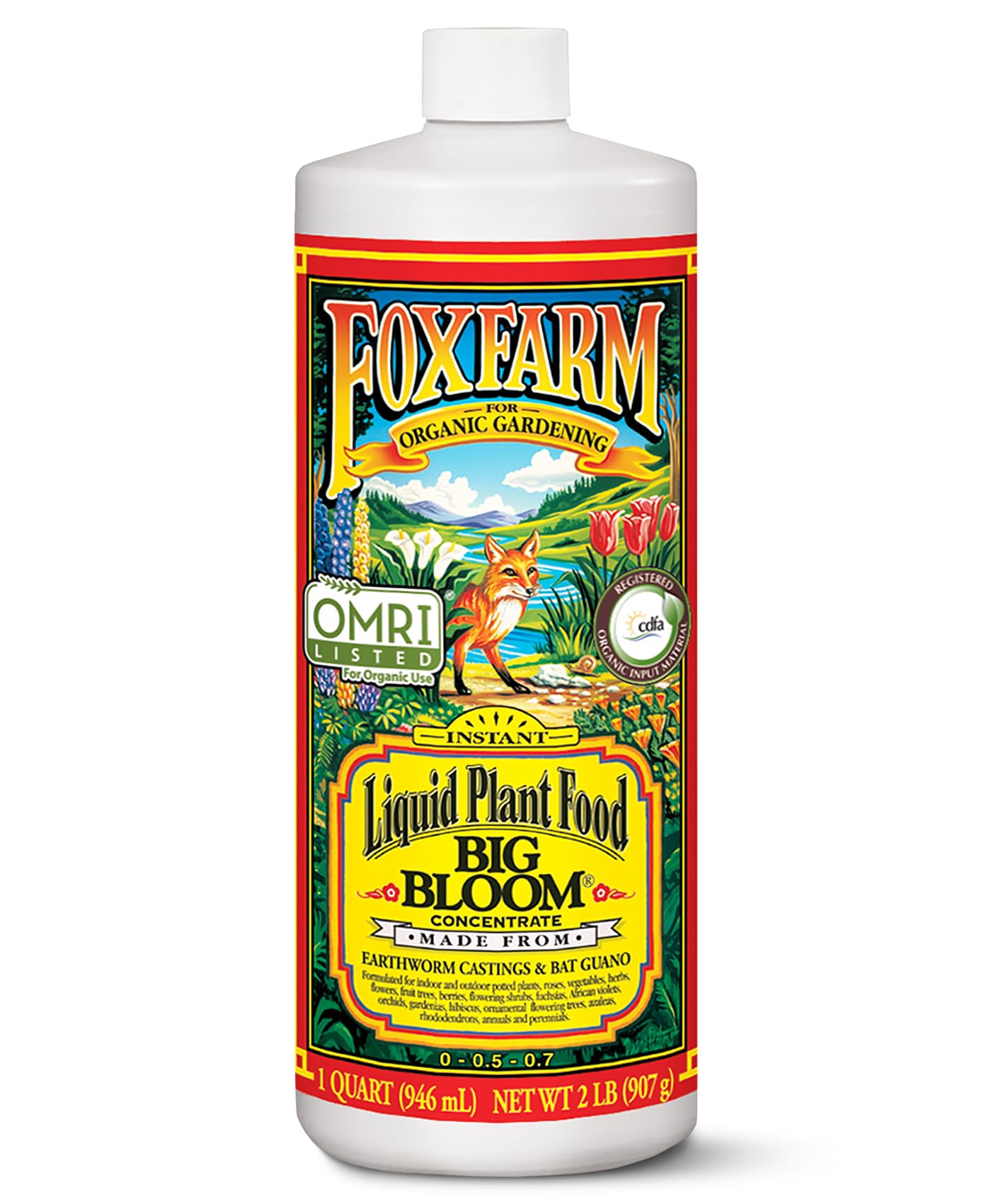 FoxFarm - Big Bloom Plant Food, Liquid Fertilizer Concentrate for Flowers, Fruits, and Vegetables, All Purpose Plant Fertilizer for Indoor & Outdoor Potted Plants, NPK 0-0.5-0.7 (Quart)