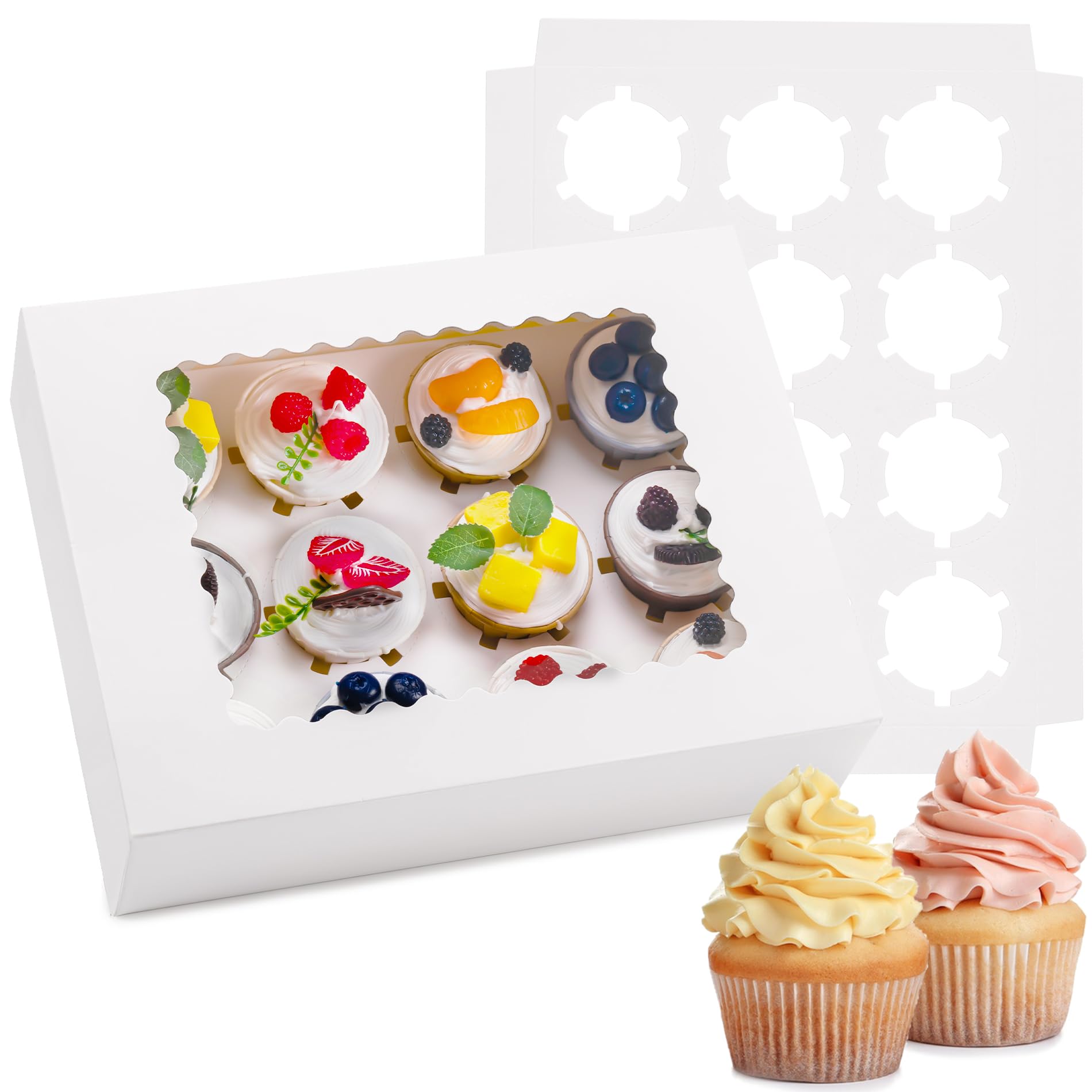Hoewina 6 x Cupcake-Boxen – für 12 Cupcakes mit Sichtfenster, lebensmittelecht, einfacher Transport und Präsentation – ideal für Cupcakes, Desserts und mehr