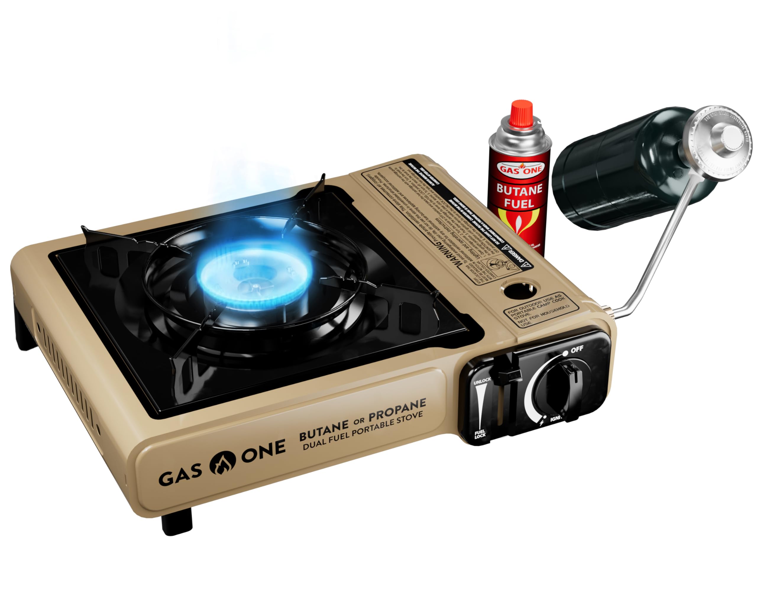 Gas One GS-3400P Propan- oder Butanbrenner Dual Fuel Tragbarer Campingkocher – patentiert – mit Tragetasche, ideal für Notfallausrüstung