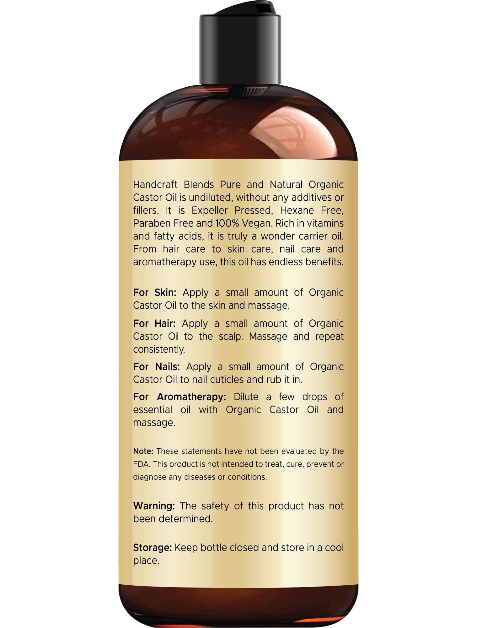 Handcraft Blends Organic Castor Oil - 16 Fl Oz - 100% Pure and Natural - Premium Grade Carrier Oil for Hair Growth, Eyelashes and Eyebrows - Hair and Body - Expeller-Pressed & Hexane-Free