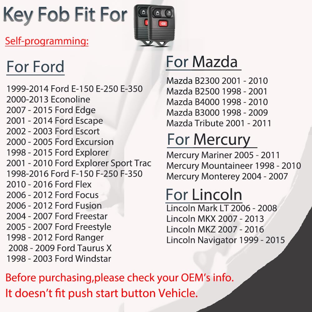 SUPALAND Key Fob Keyless Entry Fits for Ford F150 F250 F350 Explorer Expedition 1998-2016 / Ranger Escape Edge E150 Freestar / Lincoln Navigator Mazda 3 Button Remote Control Replacement CWTWB1U345