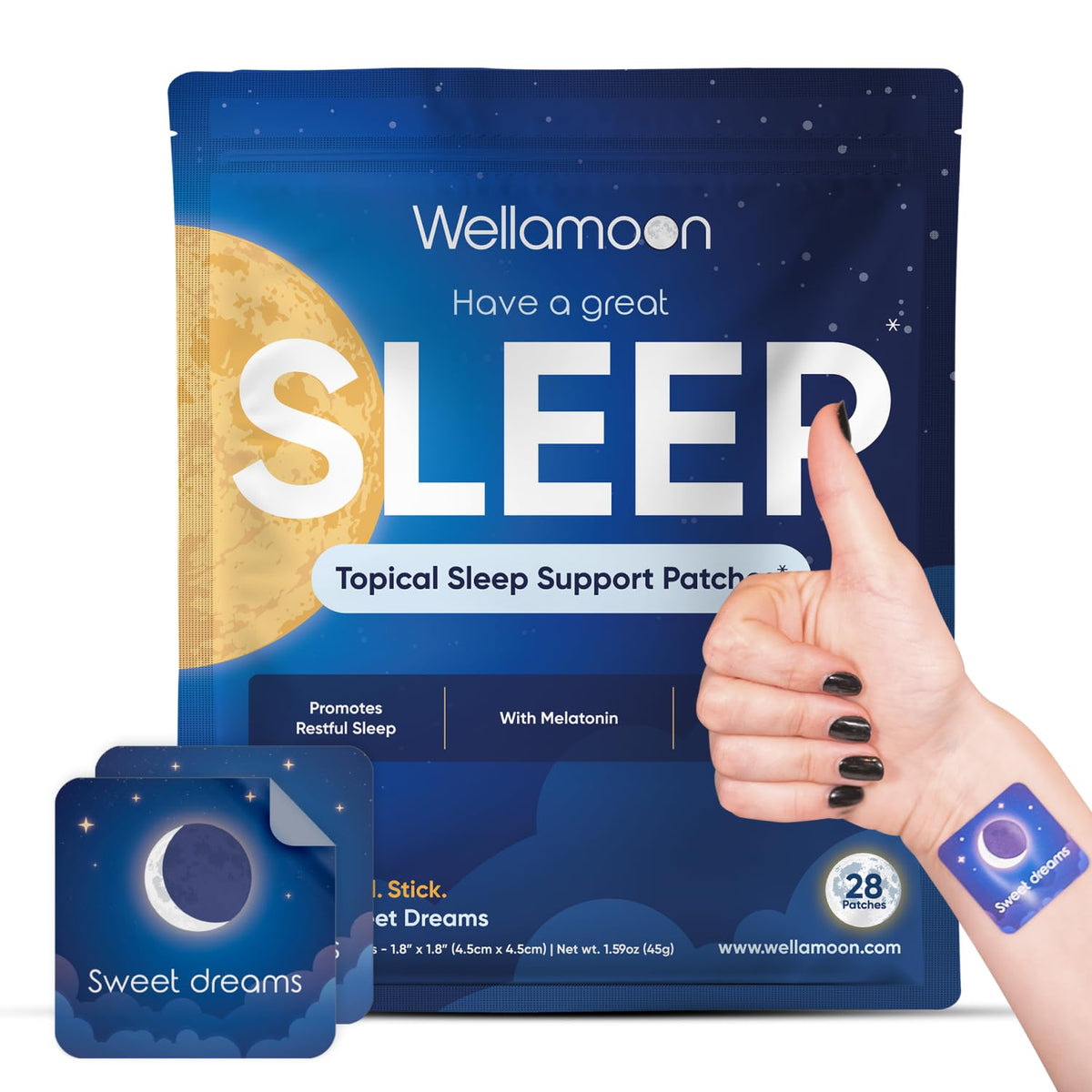 Wellamoon Original Sleep Patches for Adults Extra Strength | Easy-to-Apply Sleep Patch with Melatonin & Valerian | Relax & Wake Up Refreshed | Long-Lasting Night Comfort for Men & Women | 28 Patches