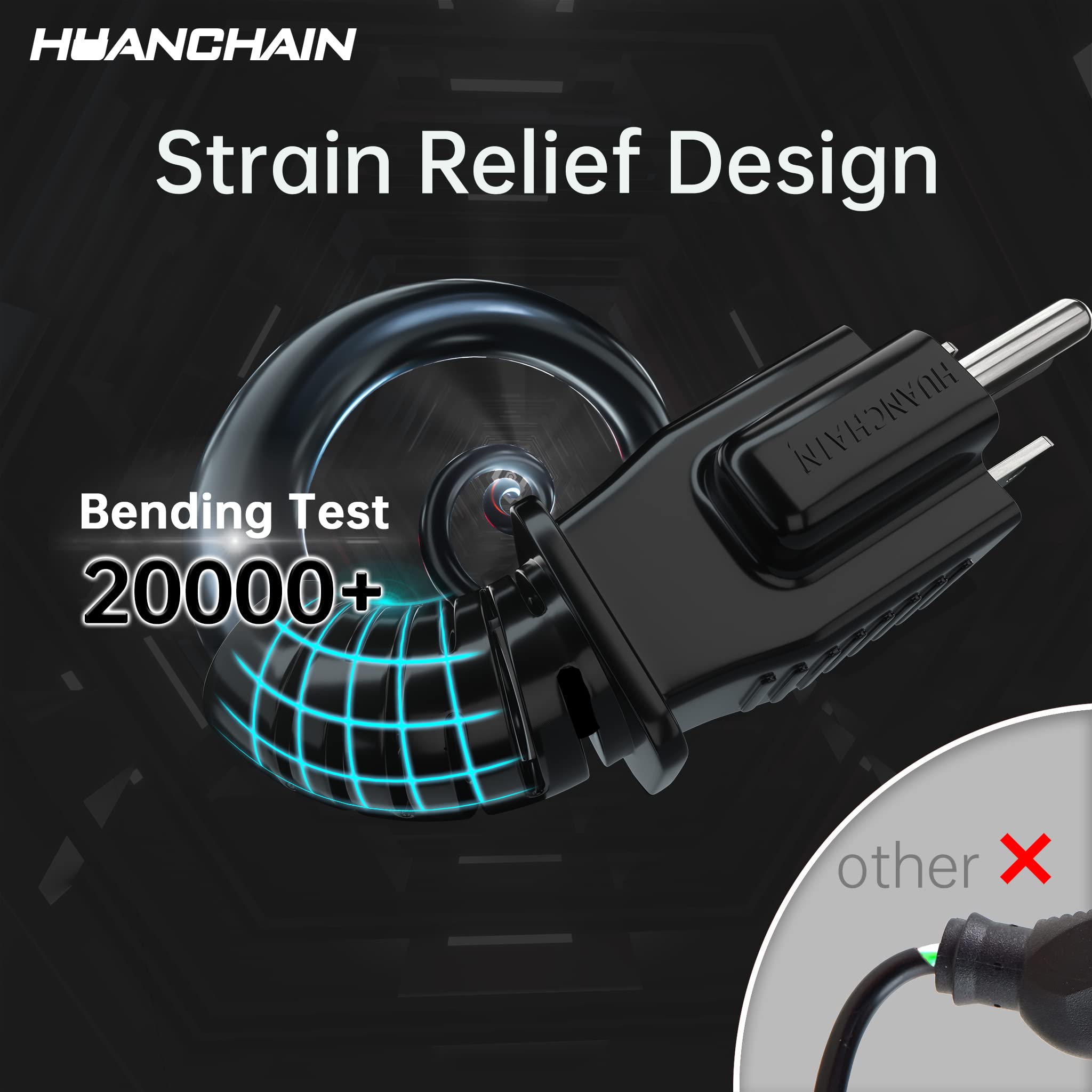 HUANCHAIN Indoor Outdoor Black Extension Cord 50 ft Waterproof, 16/3 Gauge Flexible Resistant Appliance Extension Cord Outside, 13A 1625W 16AWG SJTW, 3 Prong Heavy Duty Electric Cable, ETL Listed