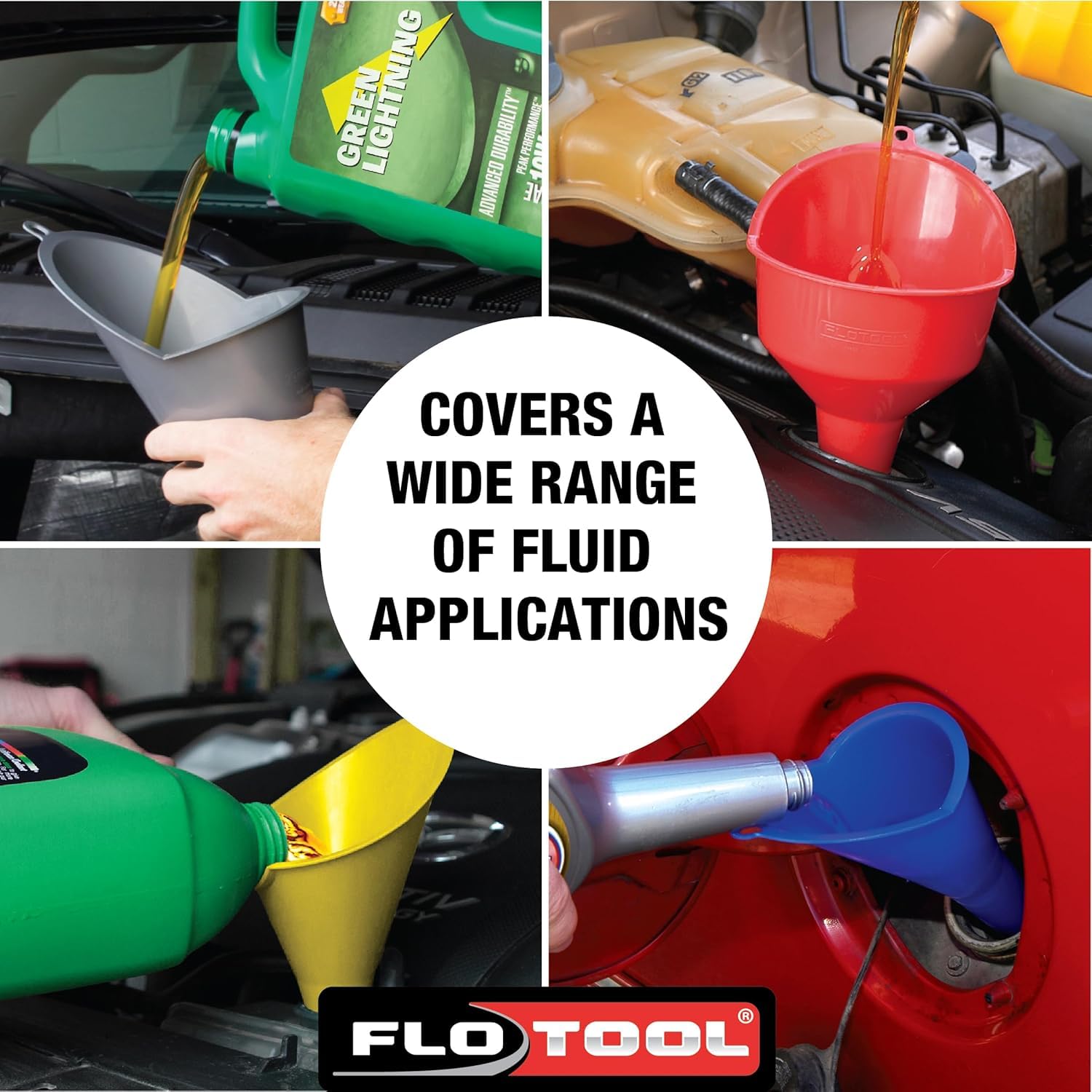 FloTool 10712MX4 Super Quad Funnel for Oil, Lubricant and Other Fluids, 4pk
