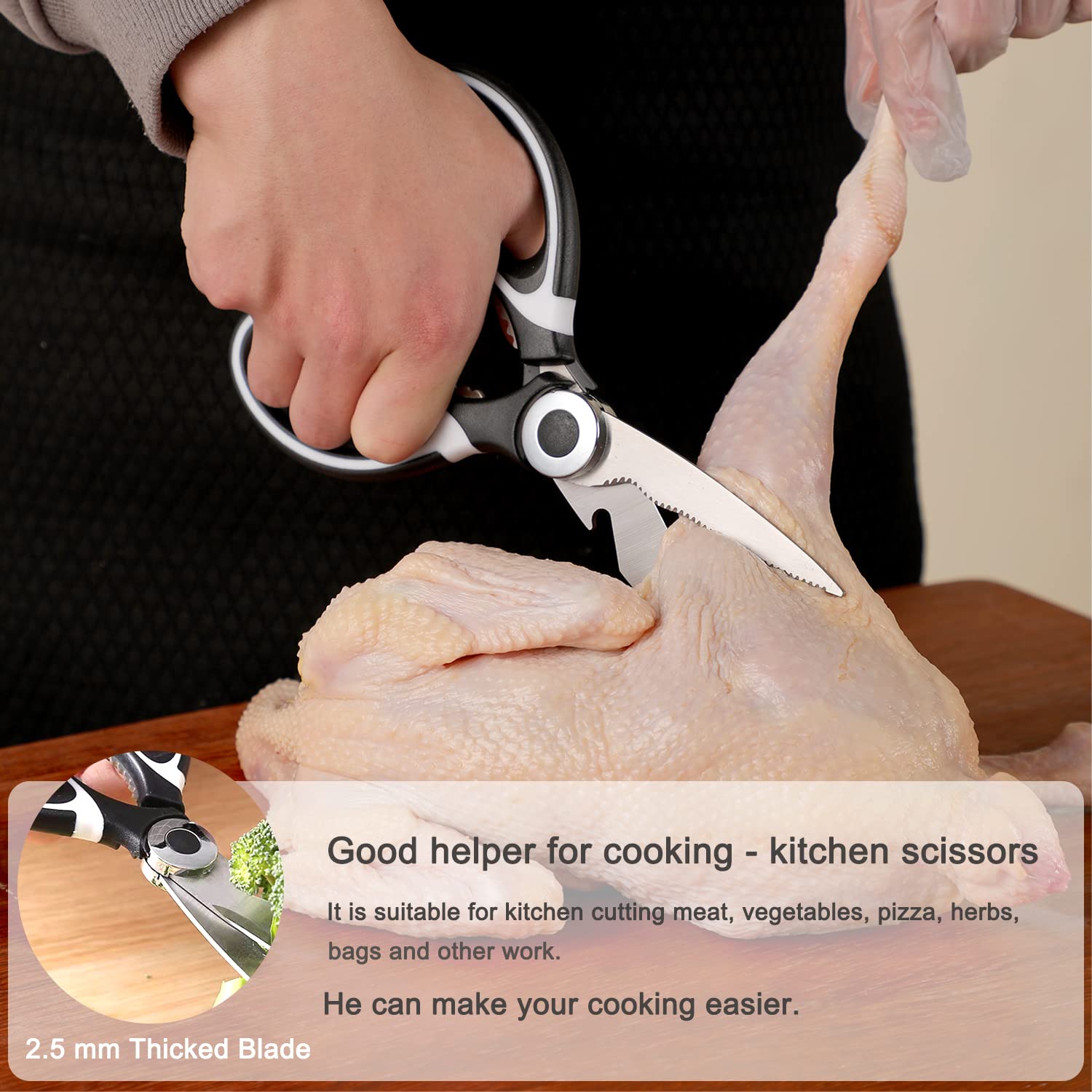OMDAR Kitchen Scissors All Purpose 3 Pack - Heavy Duty Stainless Steel Cooking Shears for Cutting Meat, Food, Fish, Poultry Multipurpose Sharp Sissors for Dishwasher Safe