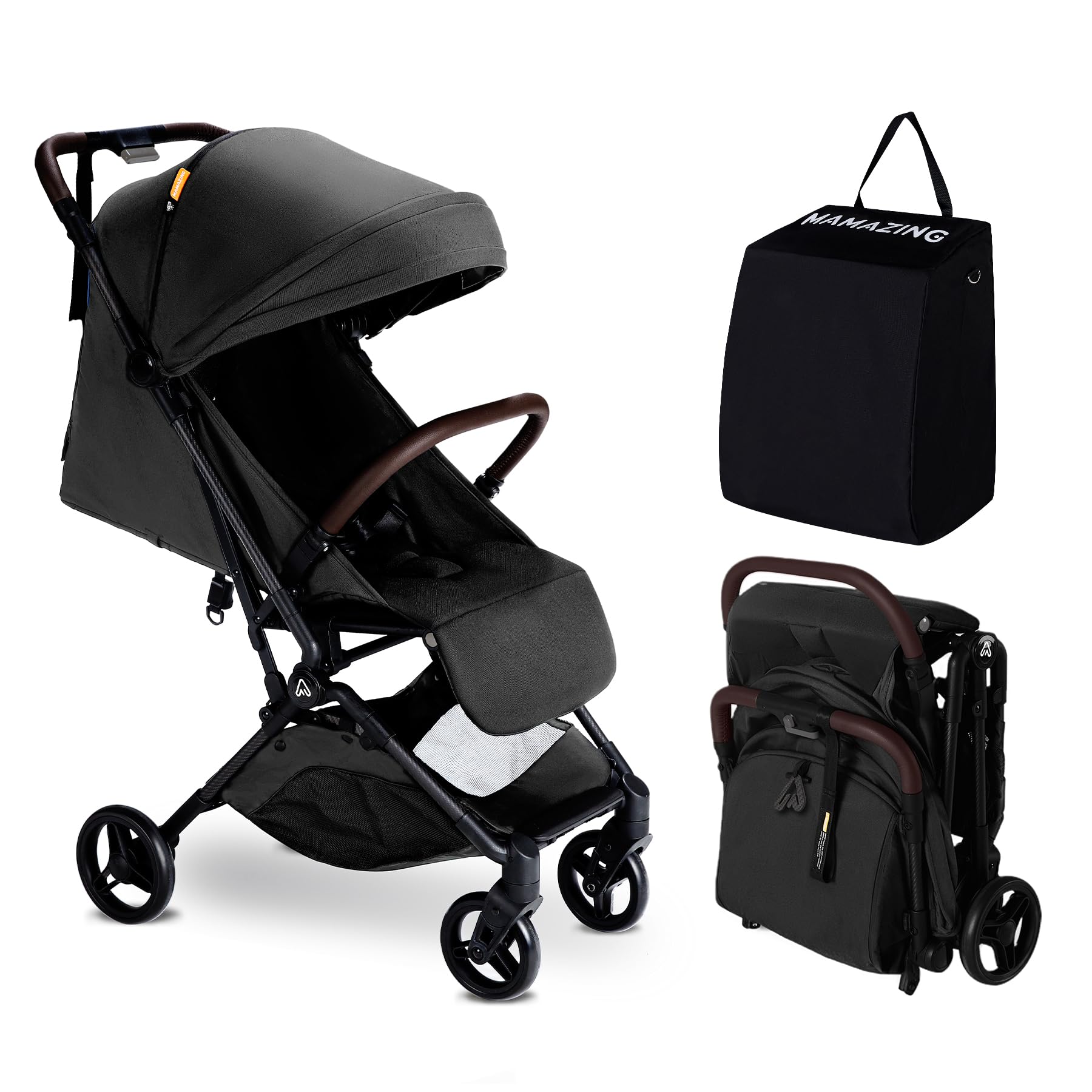 MAMAZING Lightweight Baby Travel Stroller with Carbon Fiber Frame, Compact & Airplane-Friendly, One-Handed Folding Design, 11.6 lbs, Perfect for Toddlers, Jet