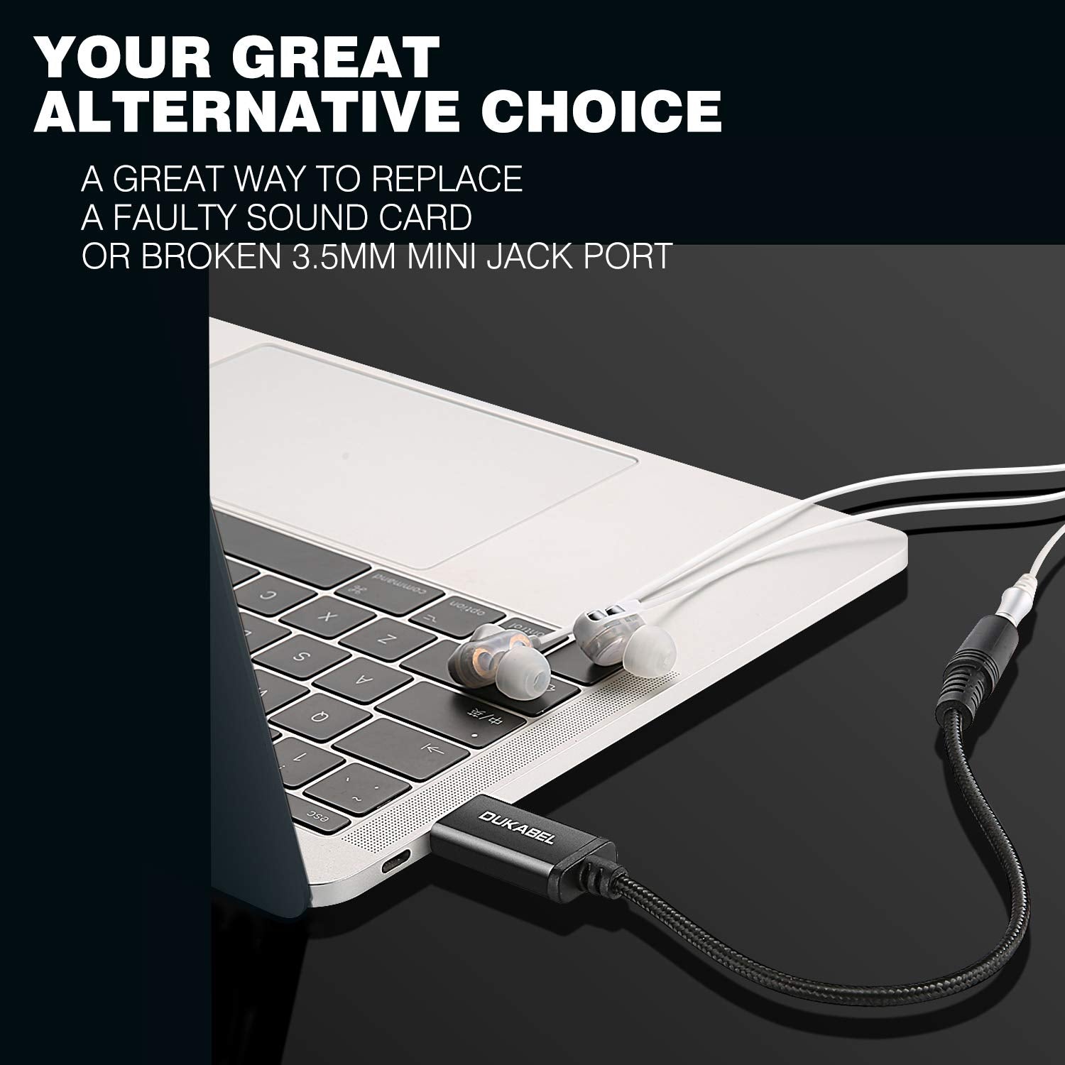 DUKABEL USB Headphone Adapter, External Sound Card with TRRS 4 Pole Jack, Mic-Supported USB to 3.5mm Audio Apdater for PC PS4 PS5 and More [9.8 inch]