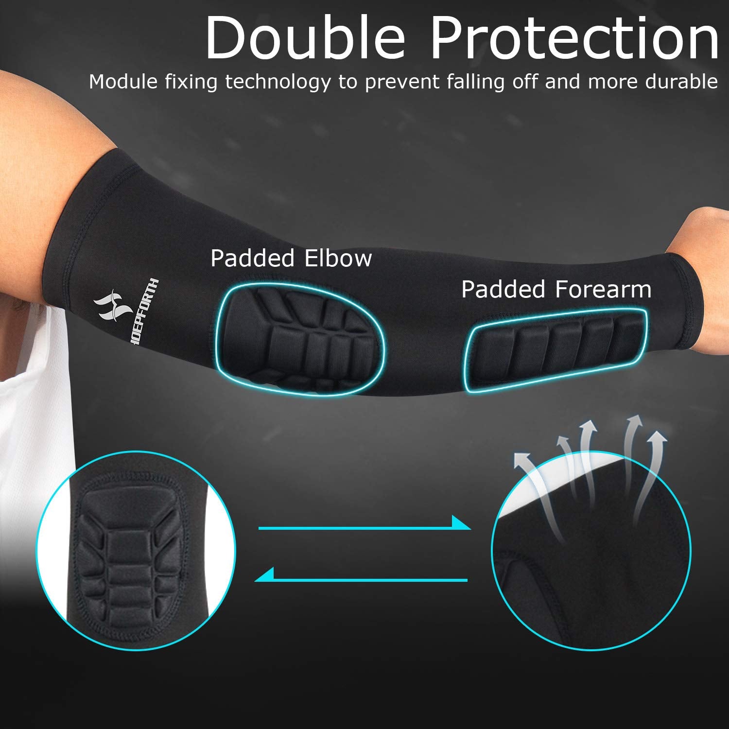 HOPEFORTH 2PCS Elbow Sleeve Padded Compression Arm Forearm Guard Sports Shooter Sleeves Protective Pads Support for Football Basketball Volleyball Baseball Softball Tennis Cycling Outdoor