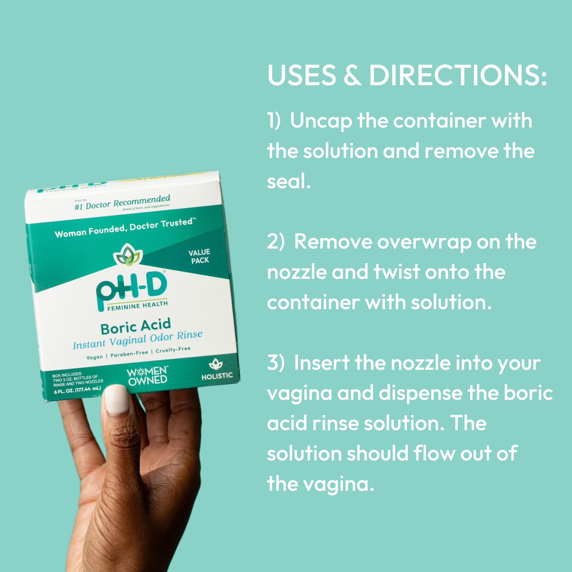 pH-D Feminine Health Support - Instant Odor Rinse with Boric Acid for Vaginal Odor - Vegan, Paraben-Free, Cruelty-Free, 6 Fl Oz Total, (3 Fl Oz, Pack of 2)