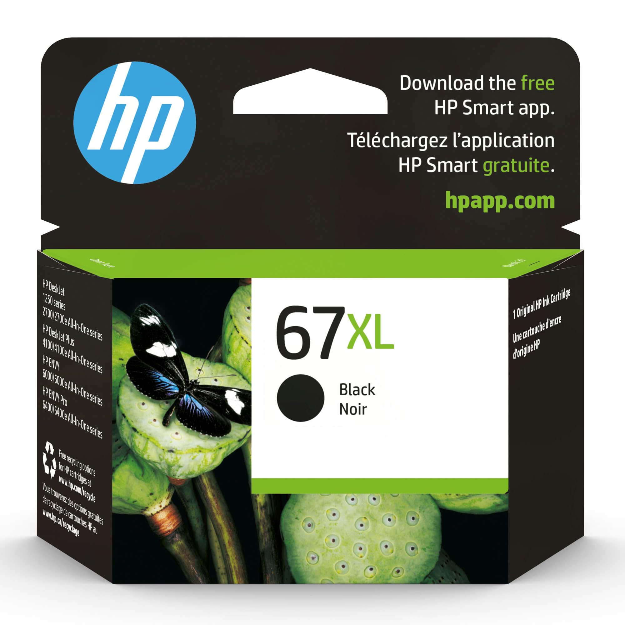 HP 67XL Black High-yield Ink Cartridge for HP Printers | Works with Printer Series: DeskJet 1255, 2700, 4100, ENVY 6000, 6400 Series | Eligible for Instant Ink | 3YM57AN
