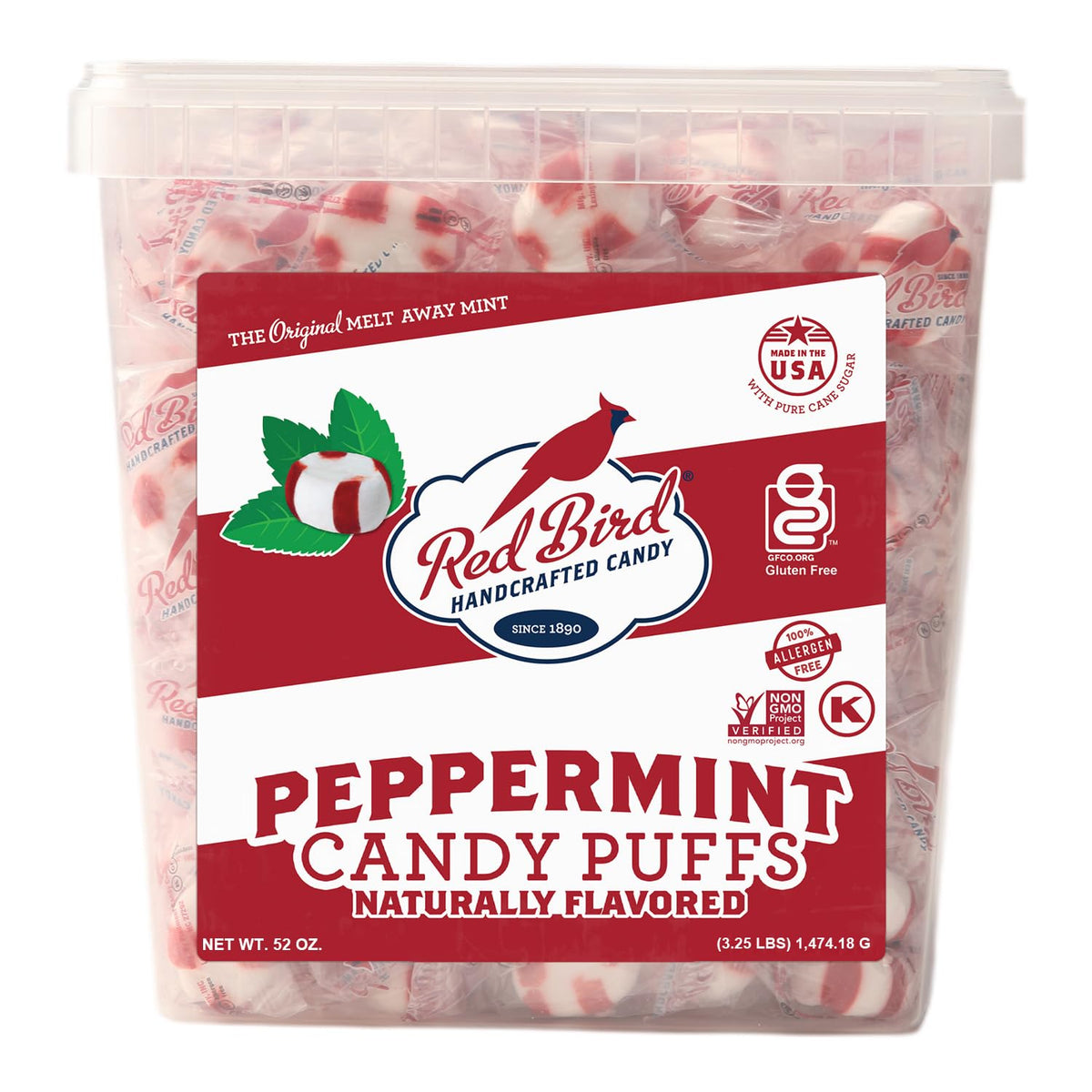 Red Bird Soft Peppermint Candy, Individually Wrapped, Gluten Free Breath Mints, 52 oz Tub