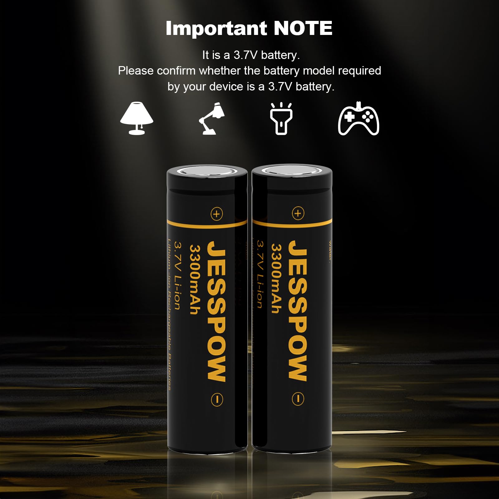 JESSPOW 18650 Rechargeable Battery 3.7V 3300mAh Flat Top, Batteries for Flashlight, Camera, Small Fan, Outdoor Garden Lights 4 Pack