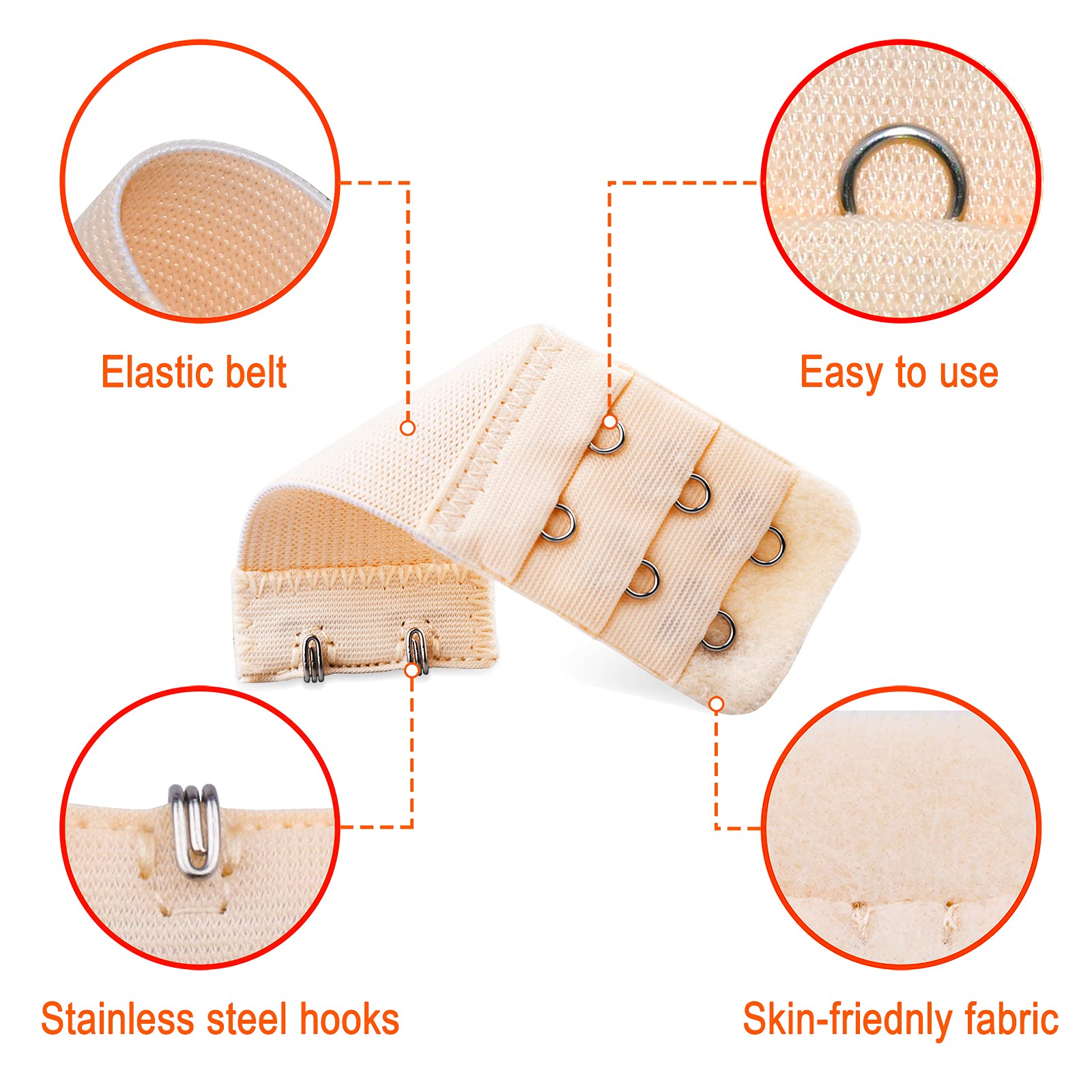 Tiousoni 6 Pieces Women's Bra Extenders 2 Hook / 3 Hook Comfortable Stretchy Bra Extension Strap (Black, White, Nude)
