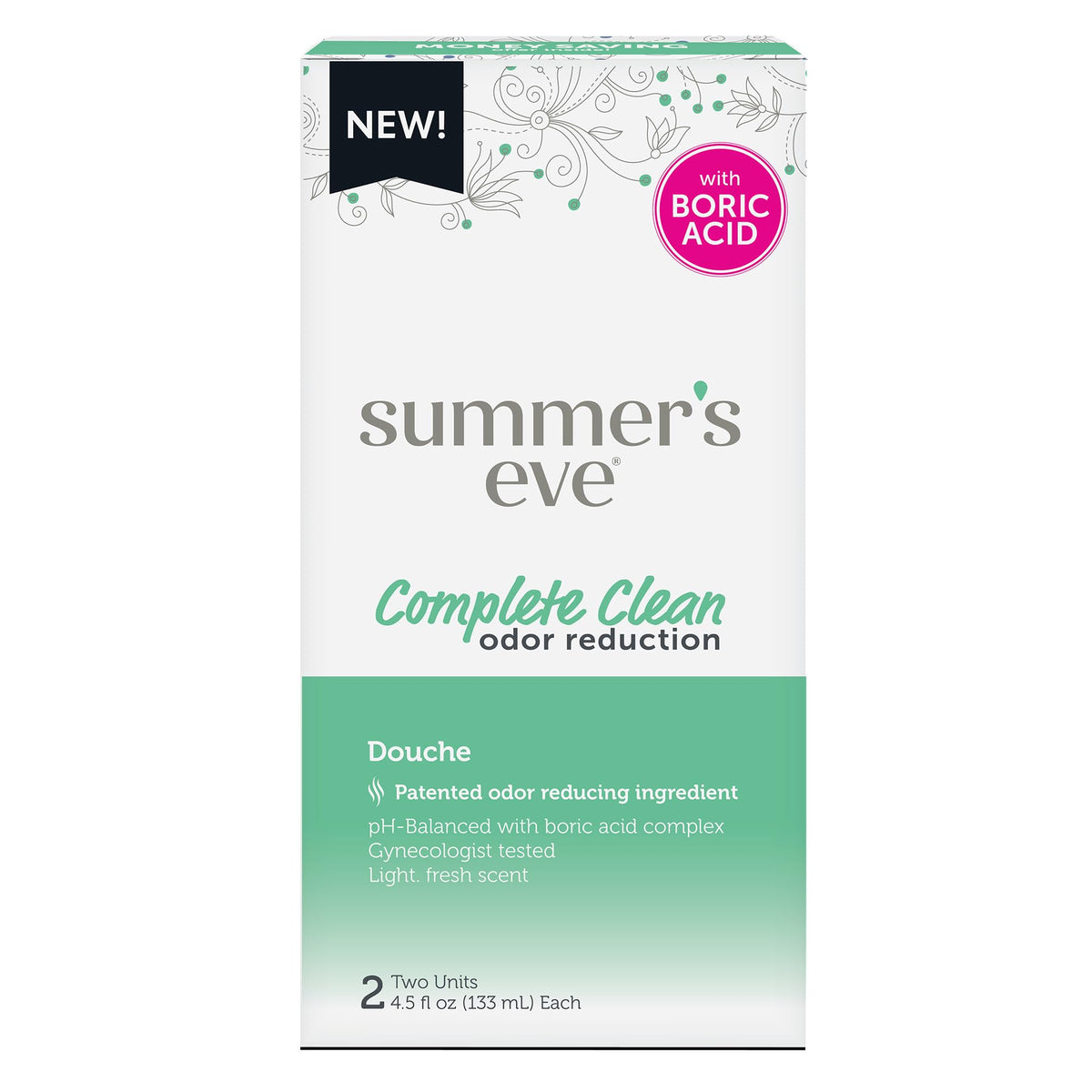 Summer's Eve Intimdusche, Complete Clean zur Geruchsminderung mit Borsäurekomplex, 2 Stück, je 133 ml