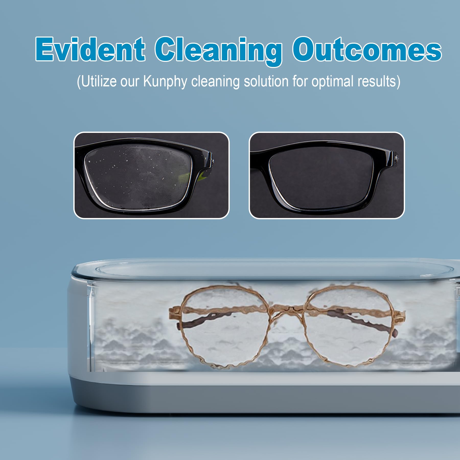 KUNPHY Ultrasonic Jewelry Cleaner, Jewelry Cleaner Machine 12oz 46KHz, Professional Sonic Cleaner with One-Touch Operation, Sonic Cleaner for Rings, Glasses, Jewelry, Dentures White
