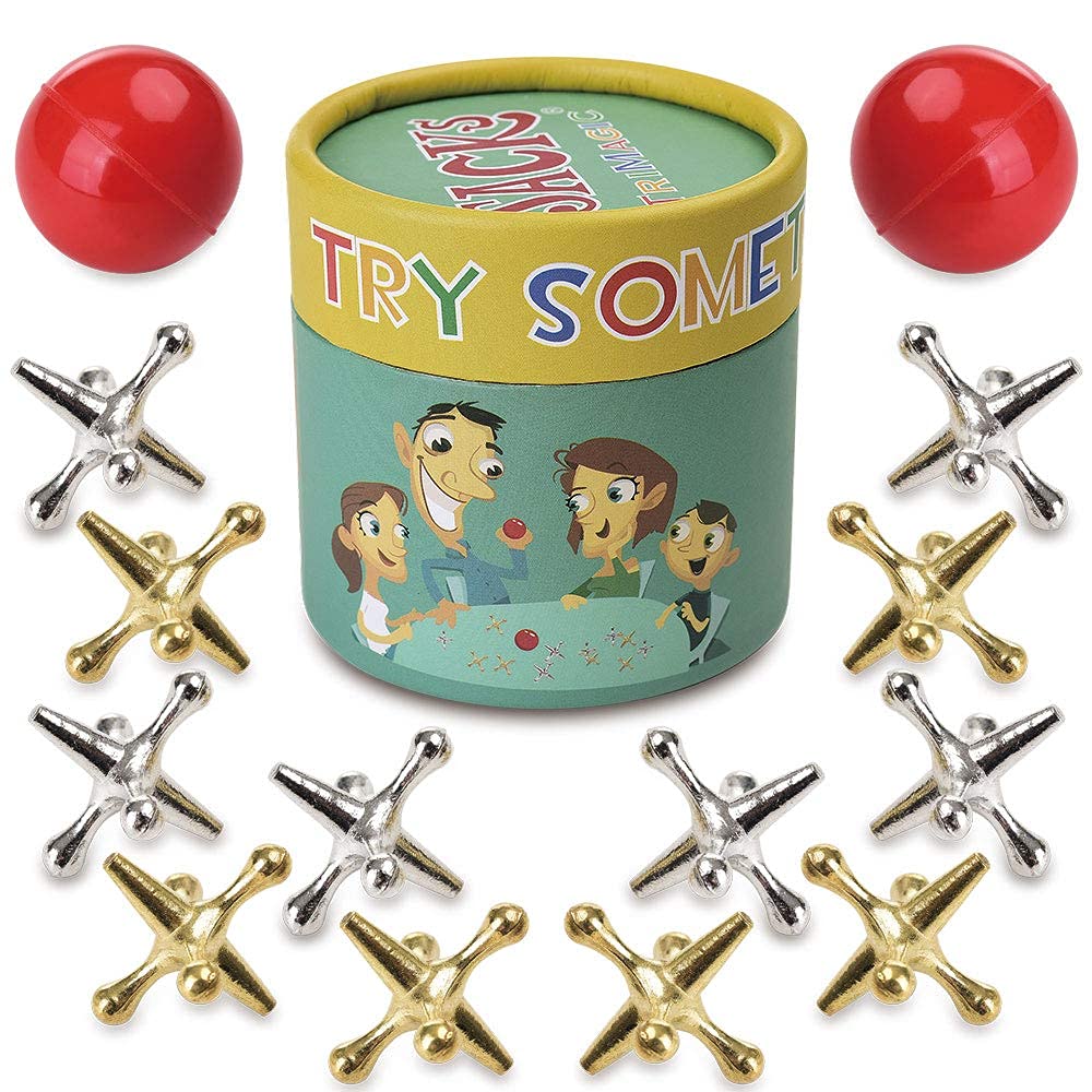 TriMagic Jacks Spiel mit Ball, Old School Jax Spielzeug, Retro Vintage Brettspiele für Kinder 8-10-12 Jahre und junge Erwachsene, Klassische traditionelle Tischspiele für den Familien-Spieleabend