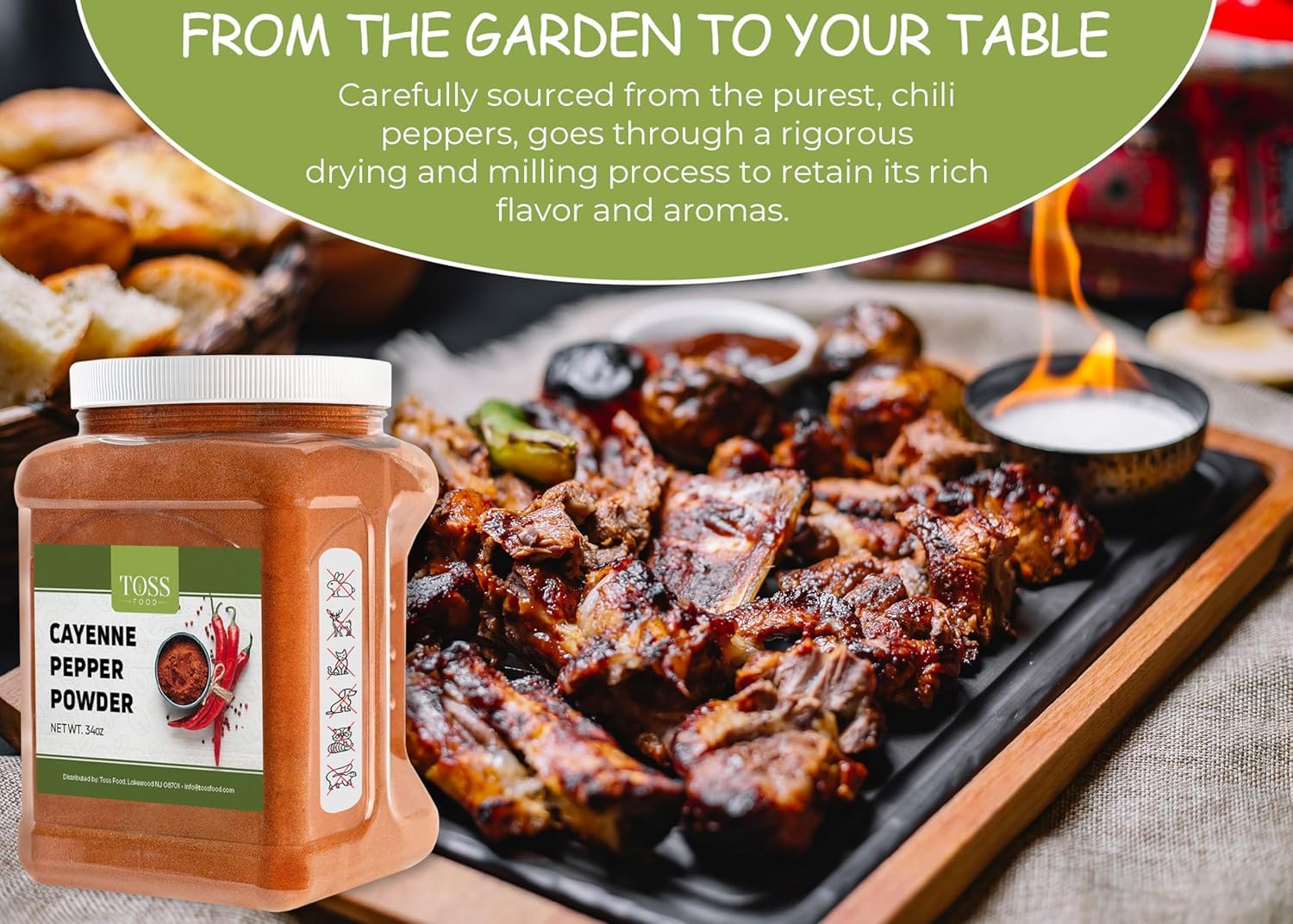 TOSS Cayenne Pepper Powder Bulk 40,000 Heat Units 34 Oz, Garden Protection from Wildlife Ground - Cayenne Powder - Red Pepper Powder Spice for Home and Commercial Cooking