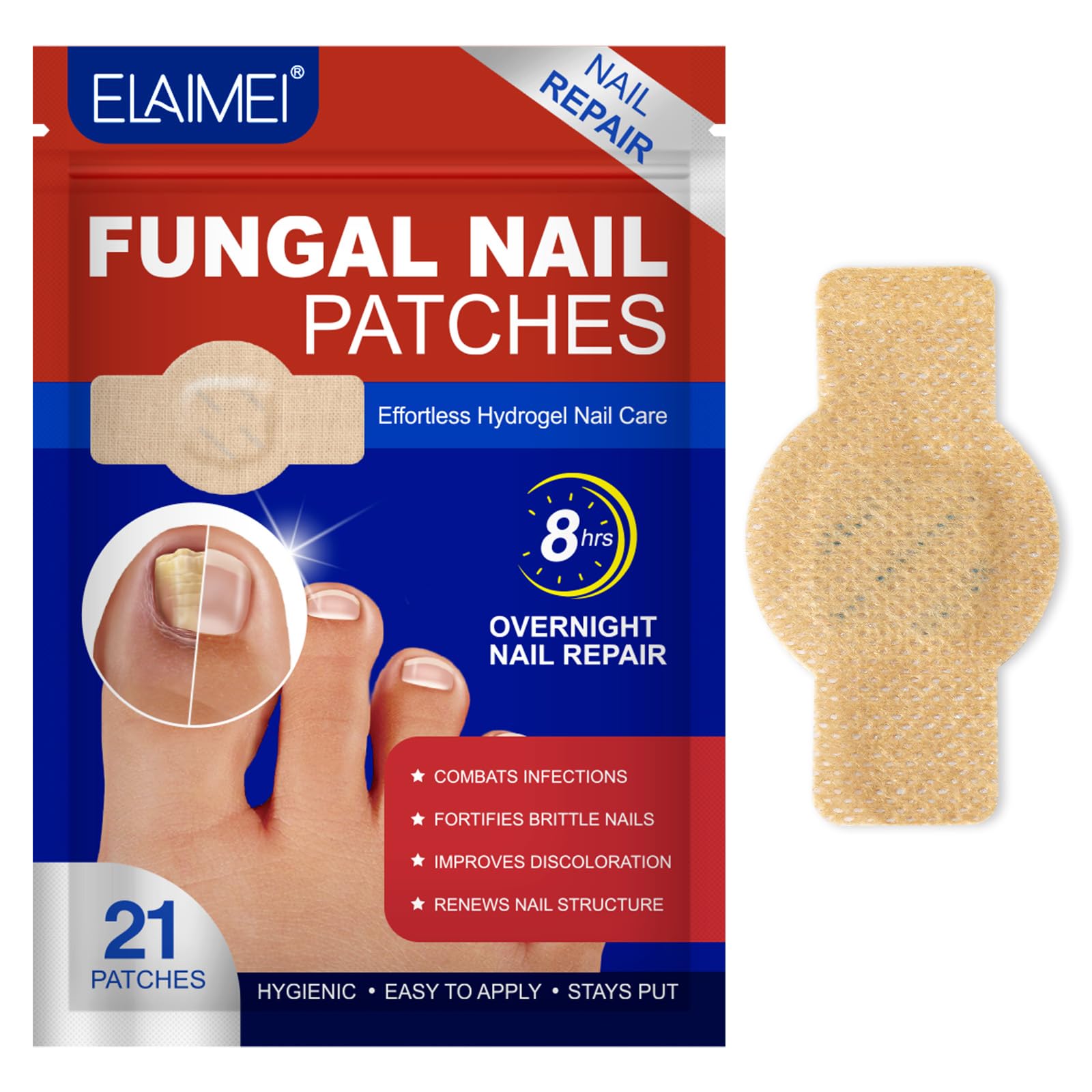 Toenail Fungus Treatment Extra Strength – 21pcs Nighttime Nail Repair for Damaged, Discolored Nails – 8-Hour Fungal Nail Patch for Strengthening, Safe for Sensitive Skin, Easy to Apply