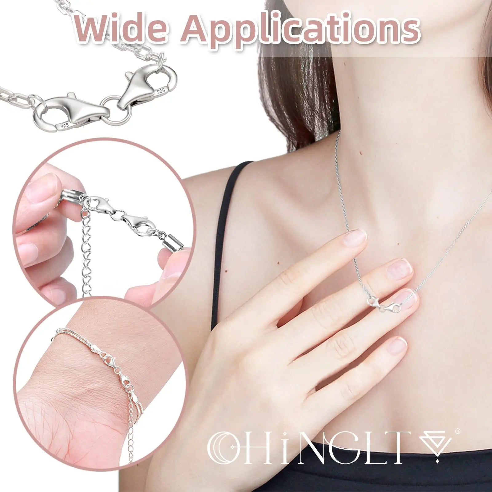 OHINGLT Double Lobster Claw Clasps 925 Sterling Silver Necklace Extender, Double End Design Necklace Clasps and Closures, Bracelet Connector Suitable for Jewelry Making