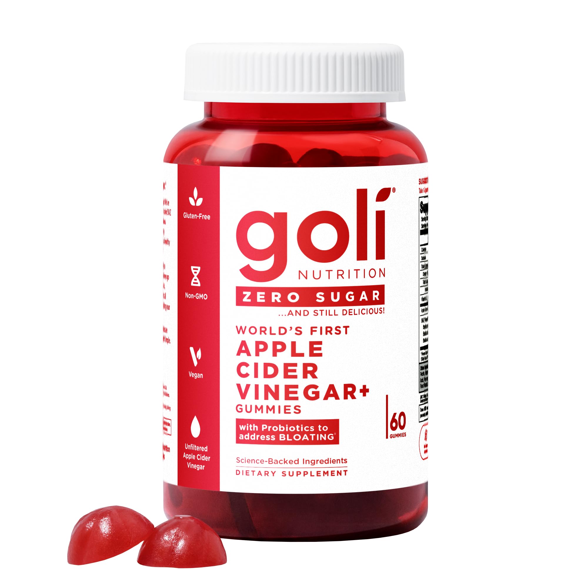Goli Zero Sugar Apple Cider Vinegar Gummies - Vitamin B12, Probiotics to Address Bloating. No Artificial Sweeteners, No Sugar Alcohols. Vegan, Plant Based, Non-GMO, Gluten-Free & Gelatin Free. (1)