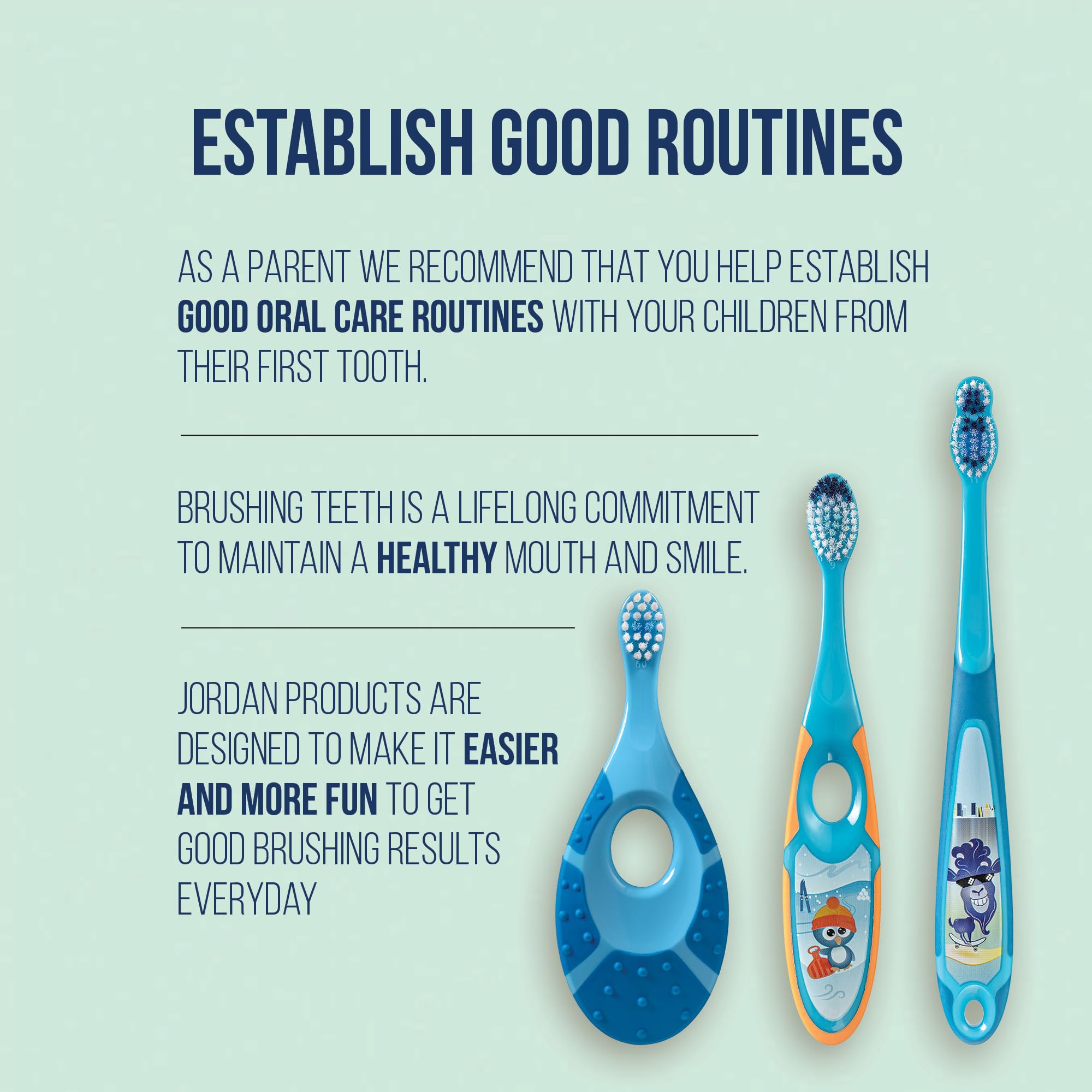 Jordan* | Step 1 Baby Toothbrush | 0-2 Years, Soft Bristles, BPA Free | Green & Blue | 4 Pack