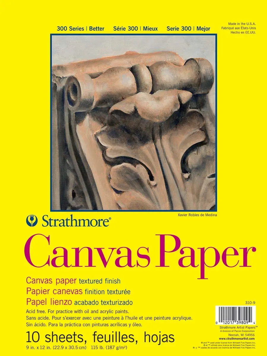 Strathmore 300 Series Canvas Paper Pad, Glue Bound, 9x12 inches, 10 Sheets (115lb/187g) - Artist Paper for Adults and Students - Acrylic and Oil Paints