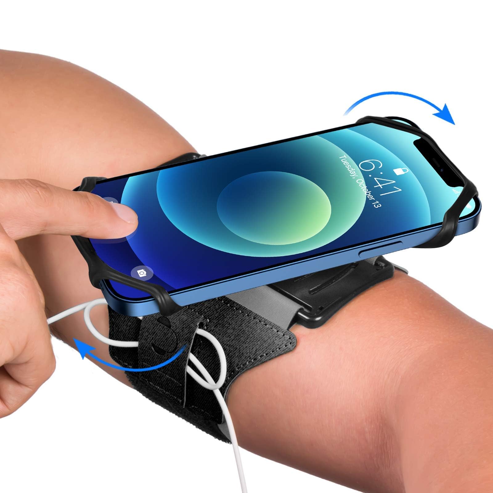 VUP Running Armband 360 degreesRotatable for iPhone 16/15/14/13/Pro Max/Pro/Mini/12/11/SE/Xs/XR/X/8/7/Plus, Fits All 4-6.7 Inch Smartphones, with Key Holder Phone Armband for Running Hiking Biking (Black)