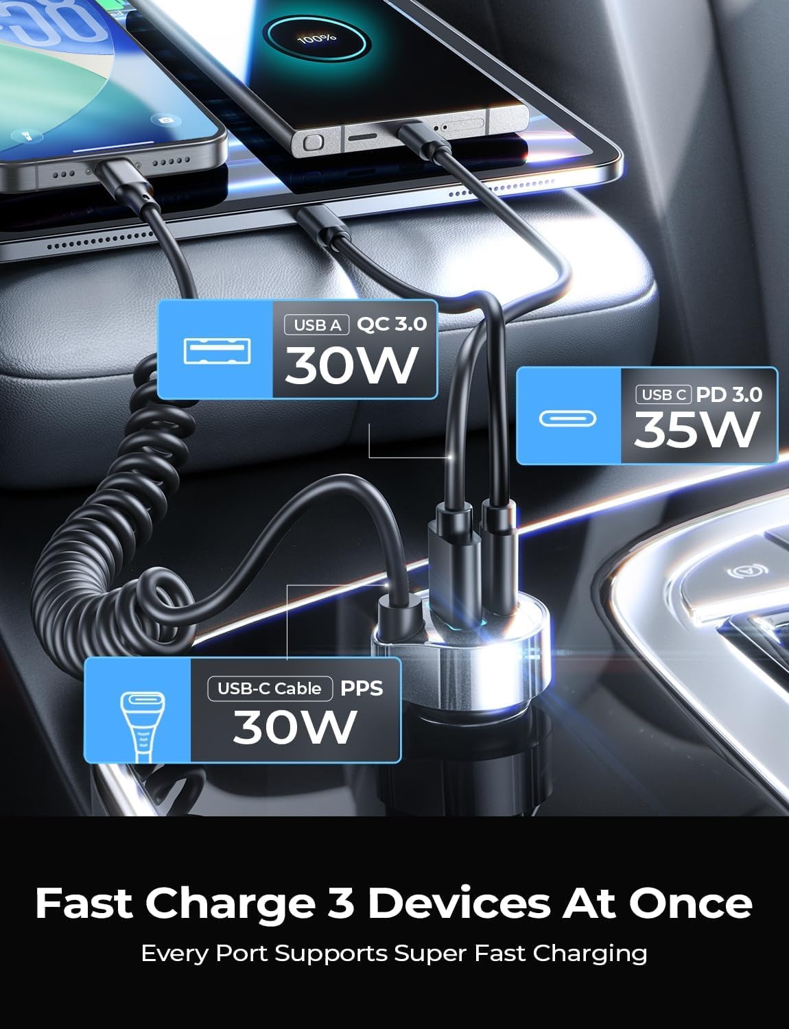 LISEN 95W for iPhone 17 Pro Max Car Charger USB C Fast Charging,Super Fast for iPhone 16/17 Pro Car Charger Type C Adapter Fit iPhone 17 Air ProMax Plus/16/15,Pixel 10, Samsung Galaxy S25/24,Android