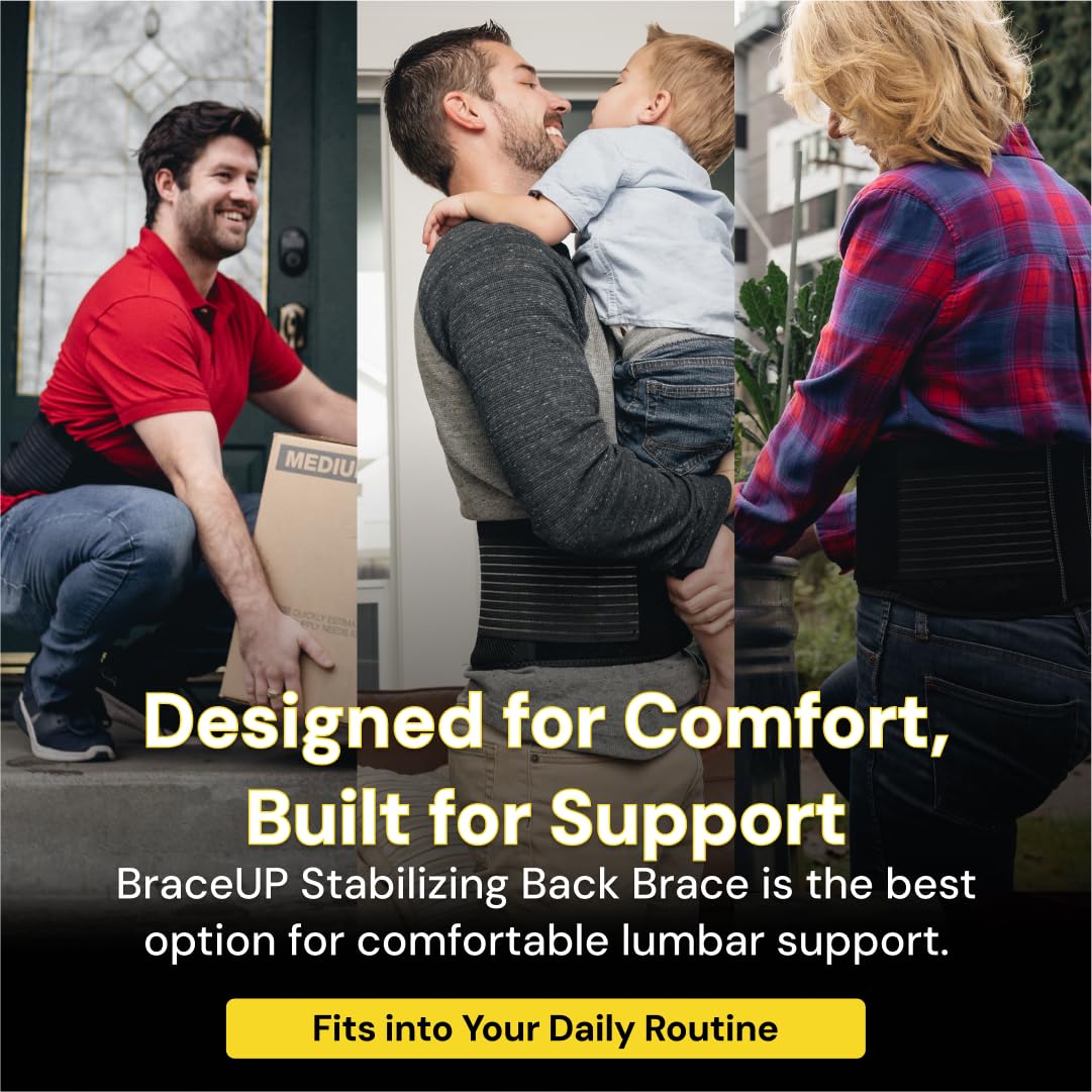 BraceUP Back Brace for Men and Women Lower Back - Breathable Waist Lumbar Support Belt for Sciatica, Herniated Disc, Scoliosis Back Pain Relief, Heavy lifting, with Dual Adjustable Straps (L/XL)