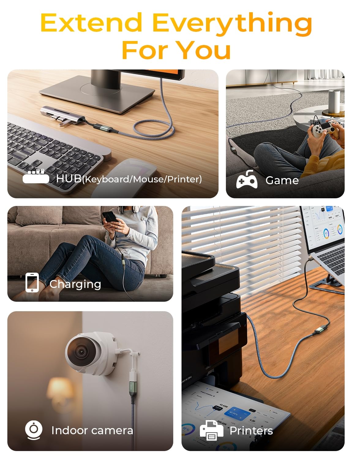 AINOPE USB Extension Cable,USB Extender,USB 3.0 Extension Cable, Male to Female Cord High Data Transfer Compatible with Webcam,USBKeyboard,Flash Drive,Hard Drive,Printer,10FT,Grey