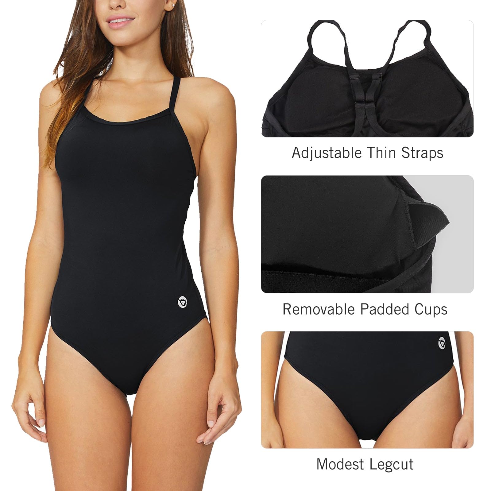 baleaf Women's Athletic Training Adjustable Strap One Piece Swimsuit Swimwear Bathing Suit Black 36