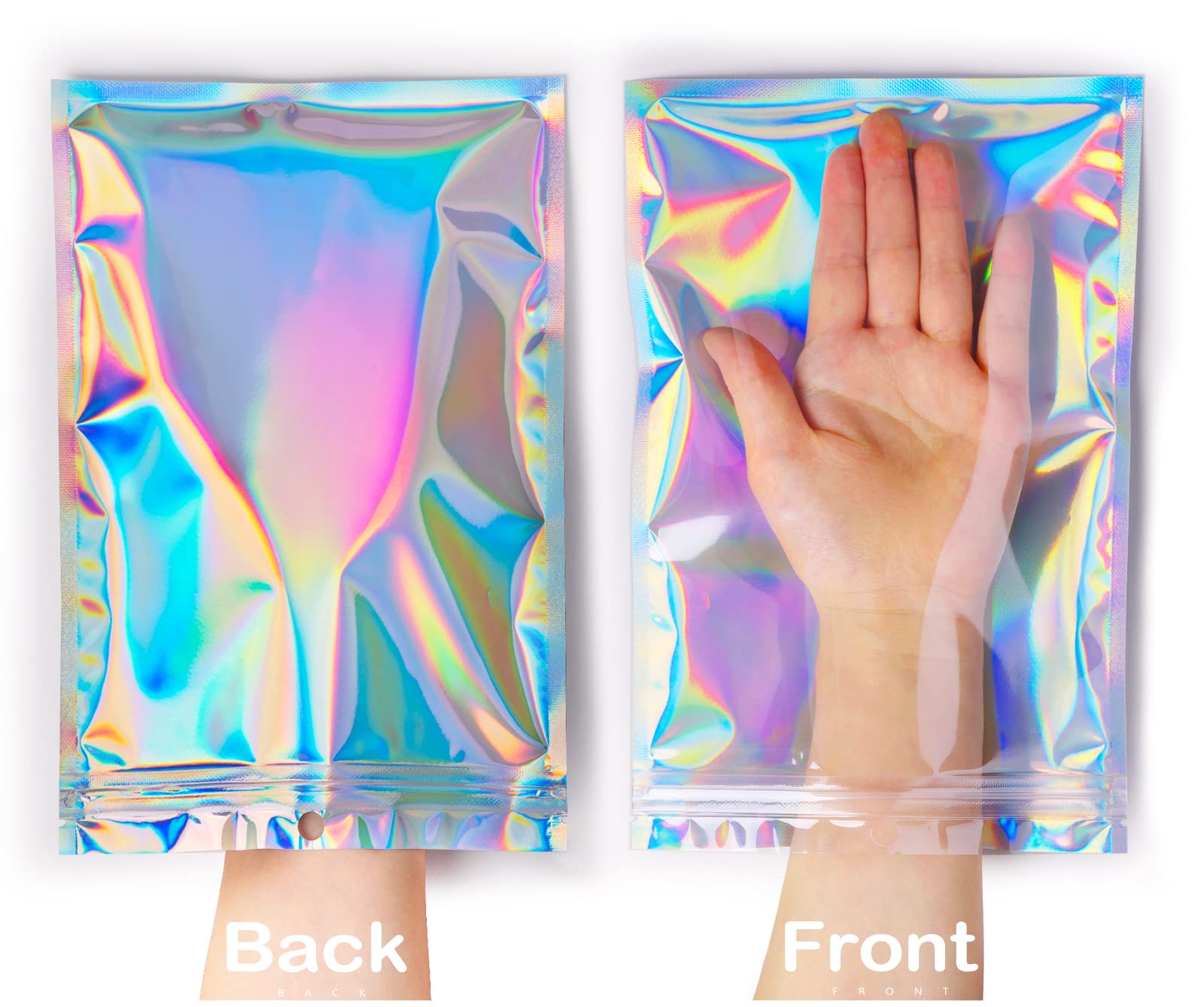 Trunple Smell Proof Bags & Resealable Foil Pouch Mylar Sample Bag Great for Party Favor Food Storage (Holographic Color) (50pcs-6x9 inch)