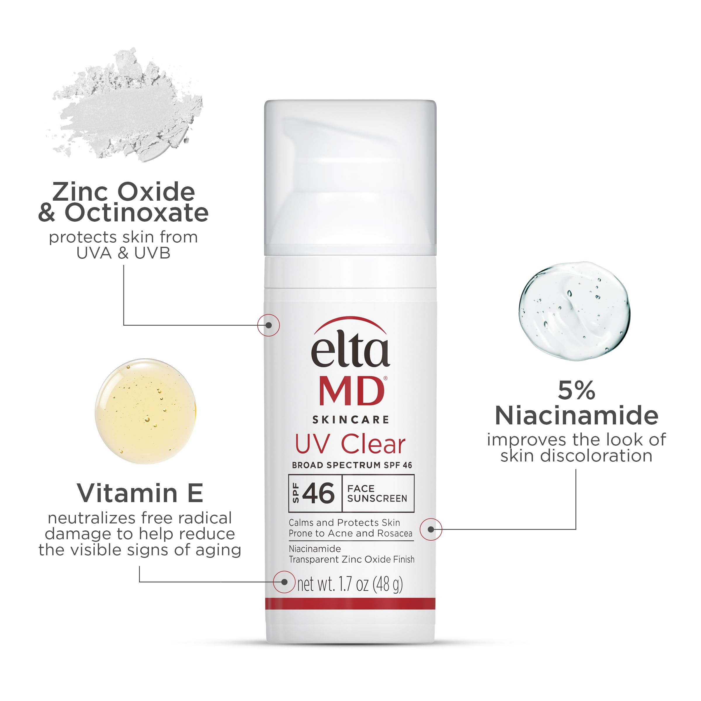 EltaMD UV Clear Face Sunscreen SPF 46, Oil Free for Face with Zinc Oxide, Dermatologist Recommended Sunscreen Lotion, For Acne-Prone Sensitive Skin, 1.7 oz Pump