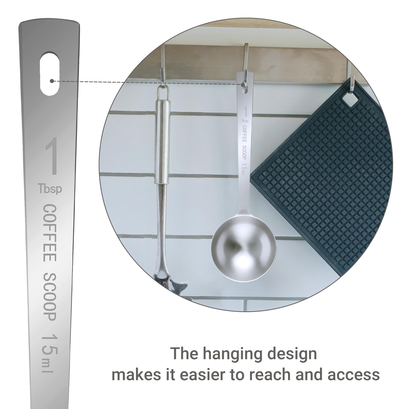 Flezoo 4Pcs Coffee Scoop Spoon - 1 Tablespoon 15ML Stainless Steel Long Handle Measuring Spoons for Ground Coffee, Loose Tea and Powder