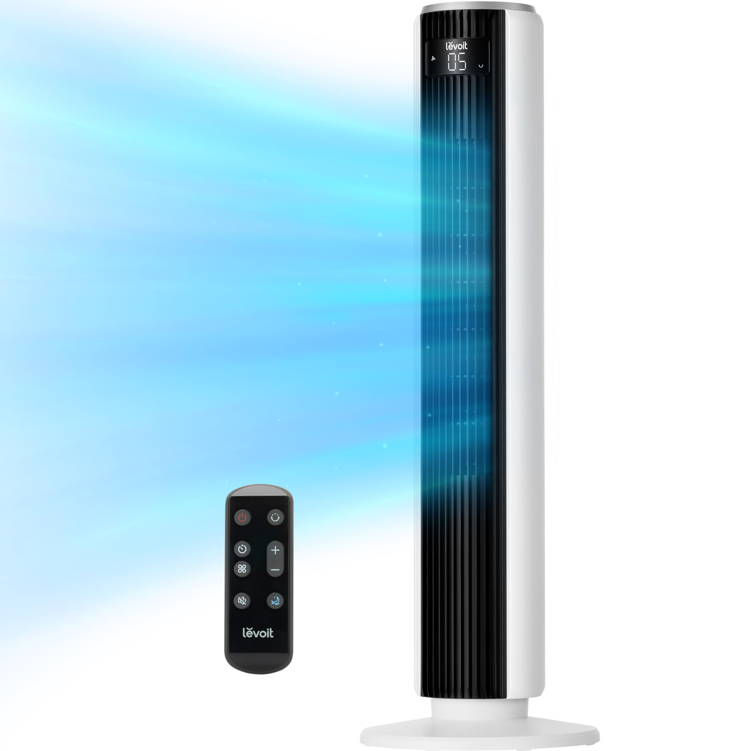 LEVOIT Tower Fan for Bedroom, Standing Fan with 28dB Quiet for Sleep, Remoter, 12H Timer, 25ft/s Velocity, 5 Speeds, 4 Modes, 90 degrees Oscillation for Home, Office, Indoor, Bladeless 36 inch, White